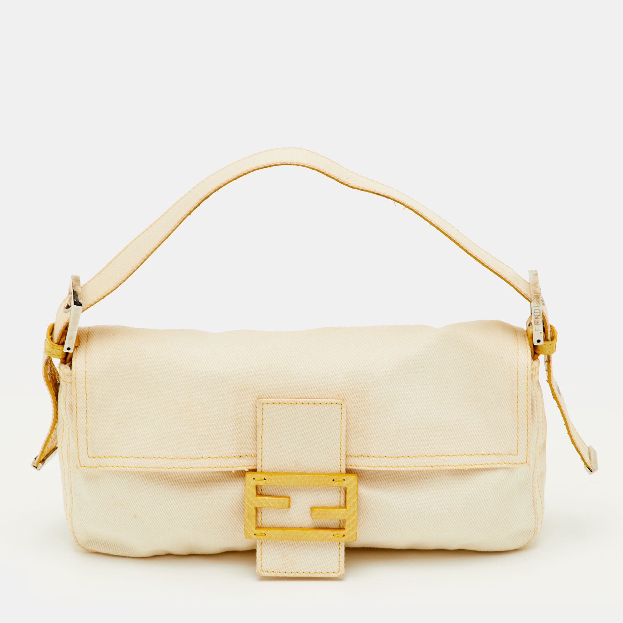

Fendi Vintage Off White/Yellow Canvas and Python Trim Baguette