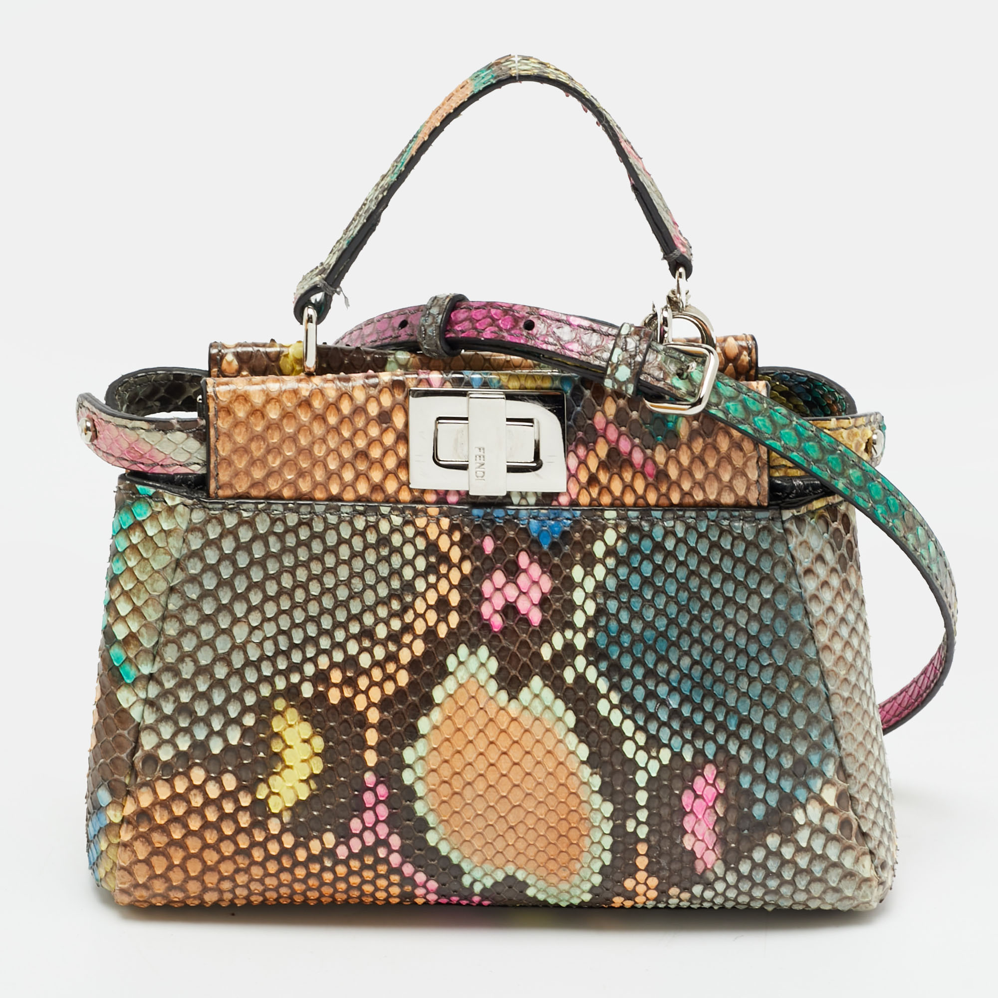 

Fendi Peekaboo Micro Multicolor Python Top Handle Bag