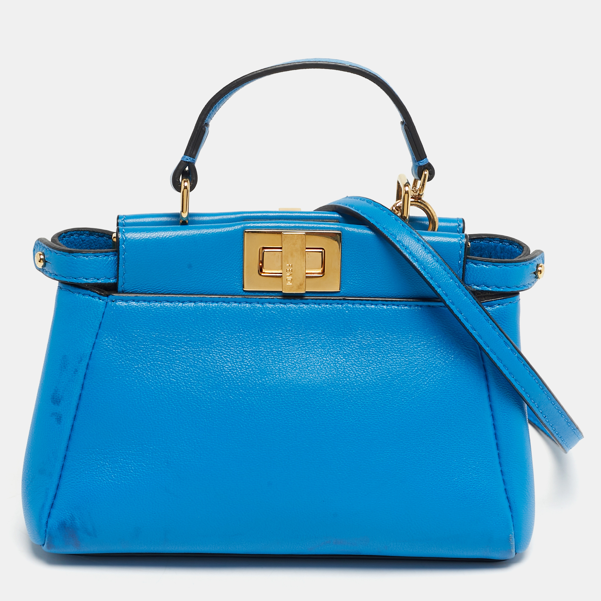 

Fendi Peekaboo Micro Blue Leather Top Handle Bag