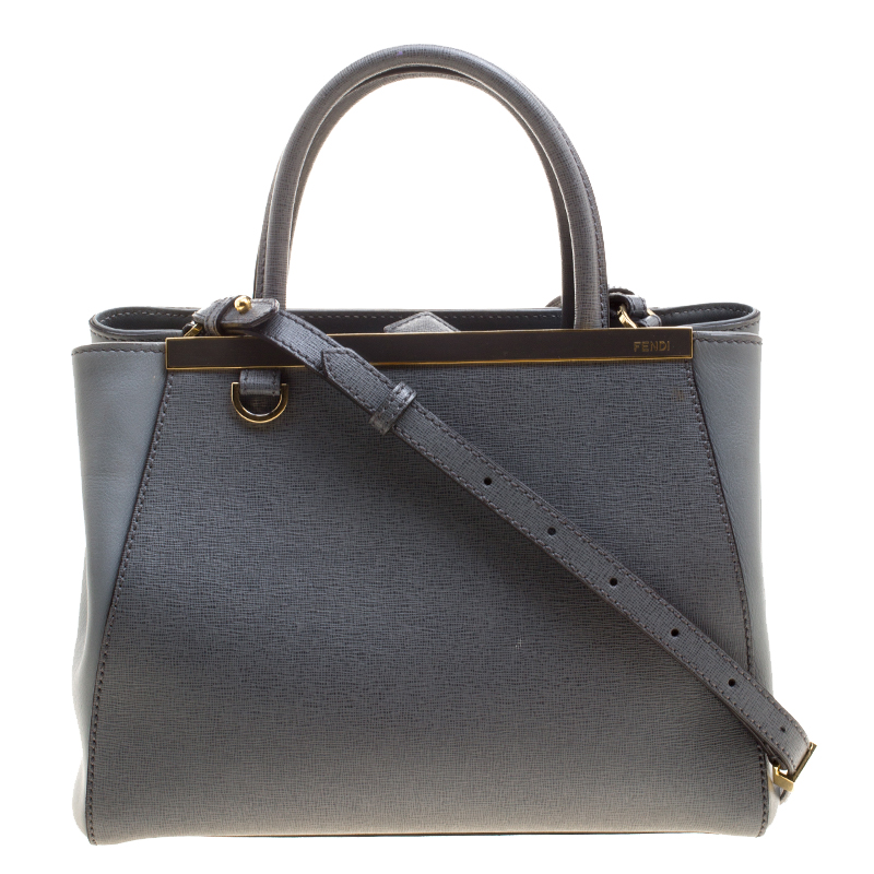 Pre Owned Fendi Grey Saffiano Leather Small 2Jours Tote