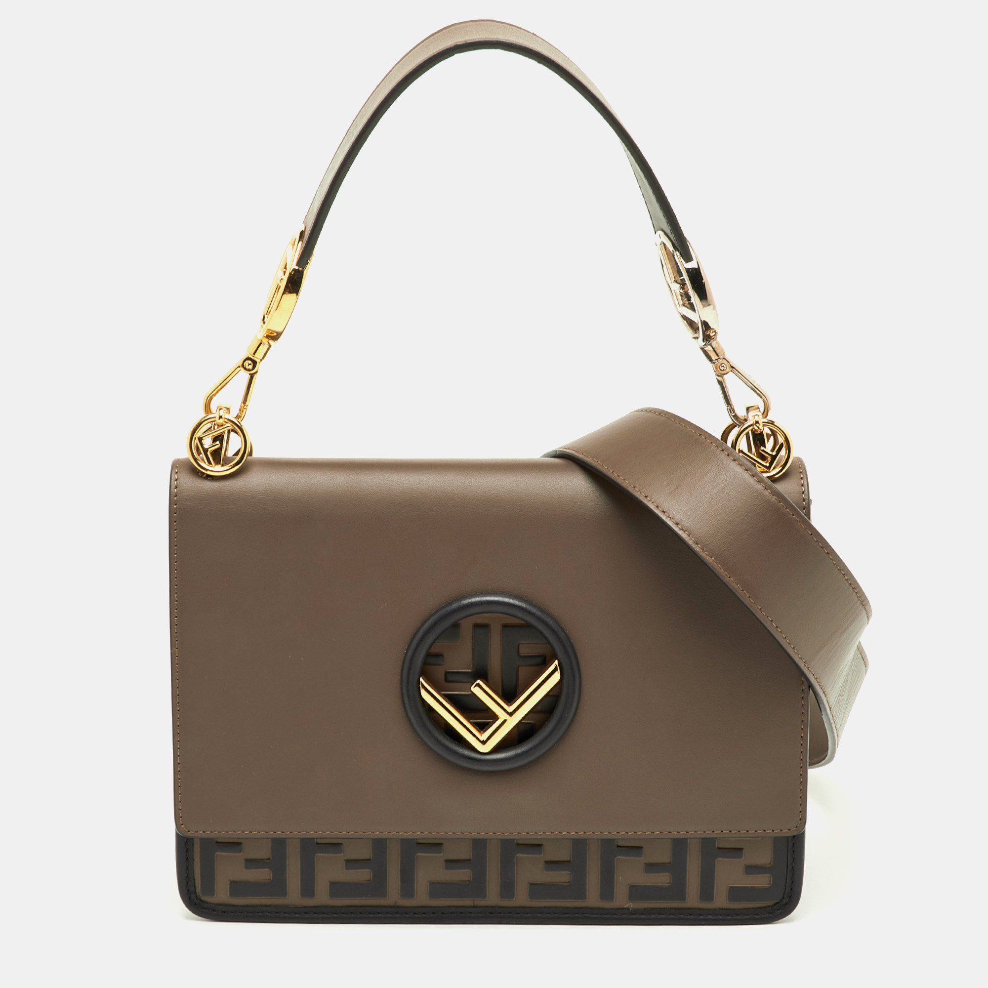 

Fendi Kan I Dark Brown/Black Zucca Embossed Leather Top Handle Bag