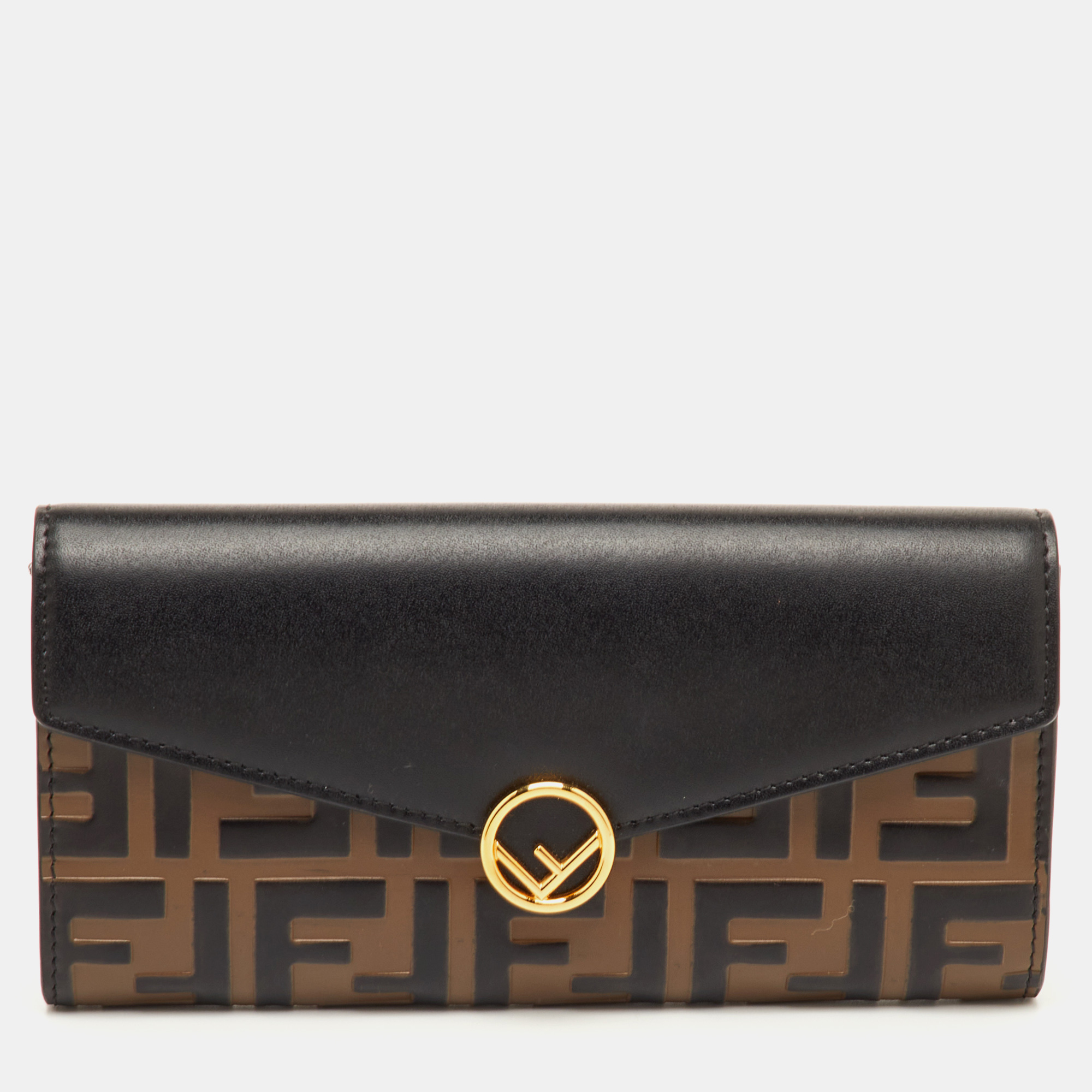 

Fendi F is Fendi Black/Brown Zucca Embossed Leather Flap Continental Wallet