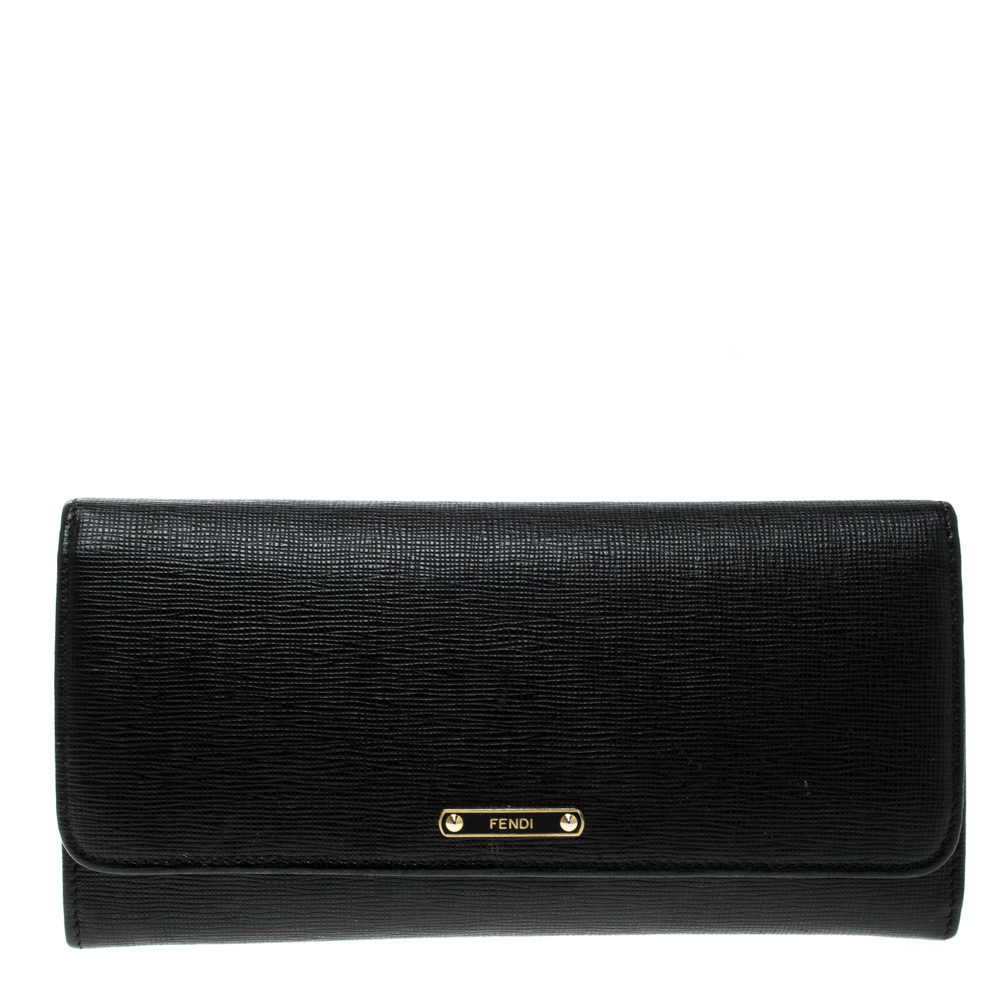 Fendi Black Leather Crayons Continental Wallet