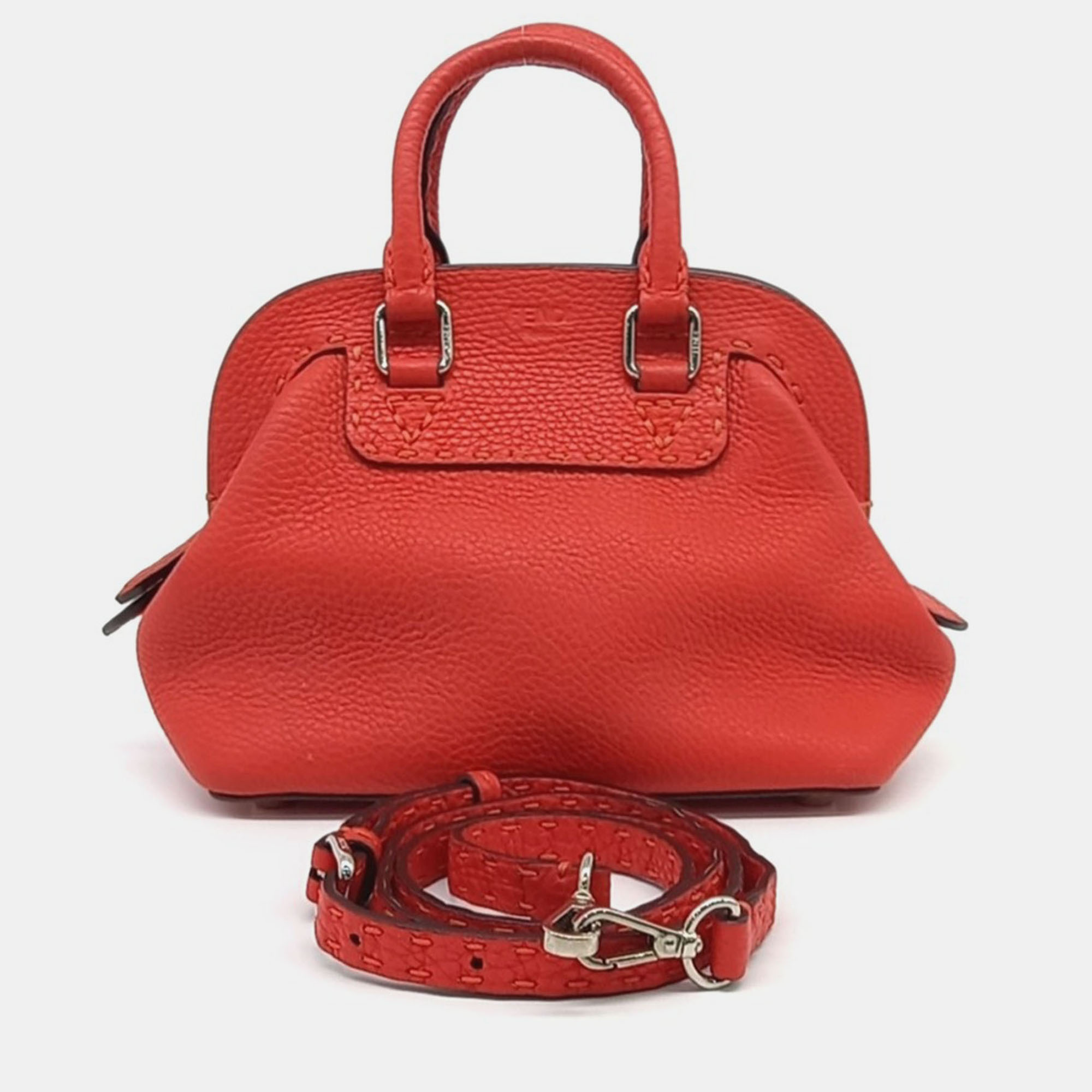 

Fendi Red Leather Selleria Mini Adele Satchel Bag