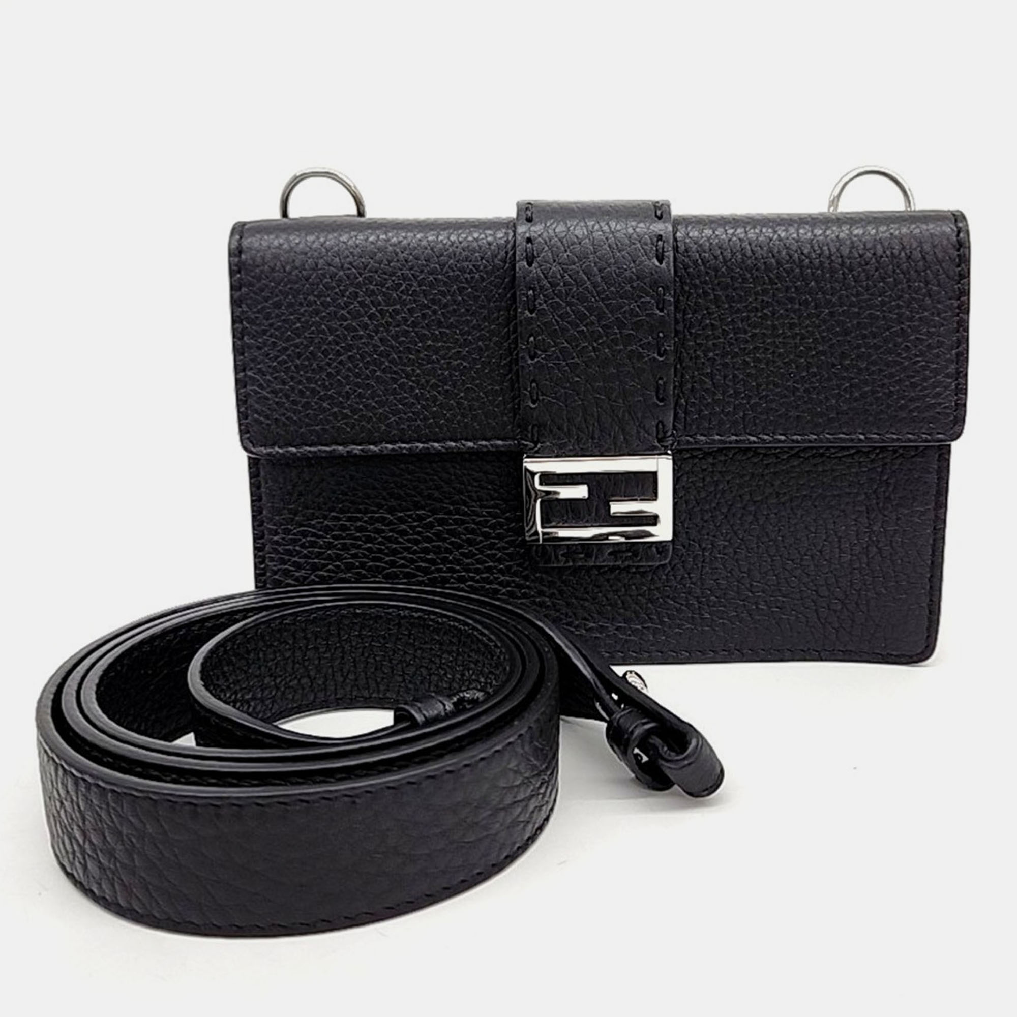 

Fendi Black Leather Baguette Pouch