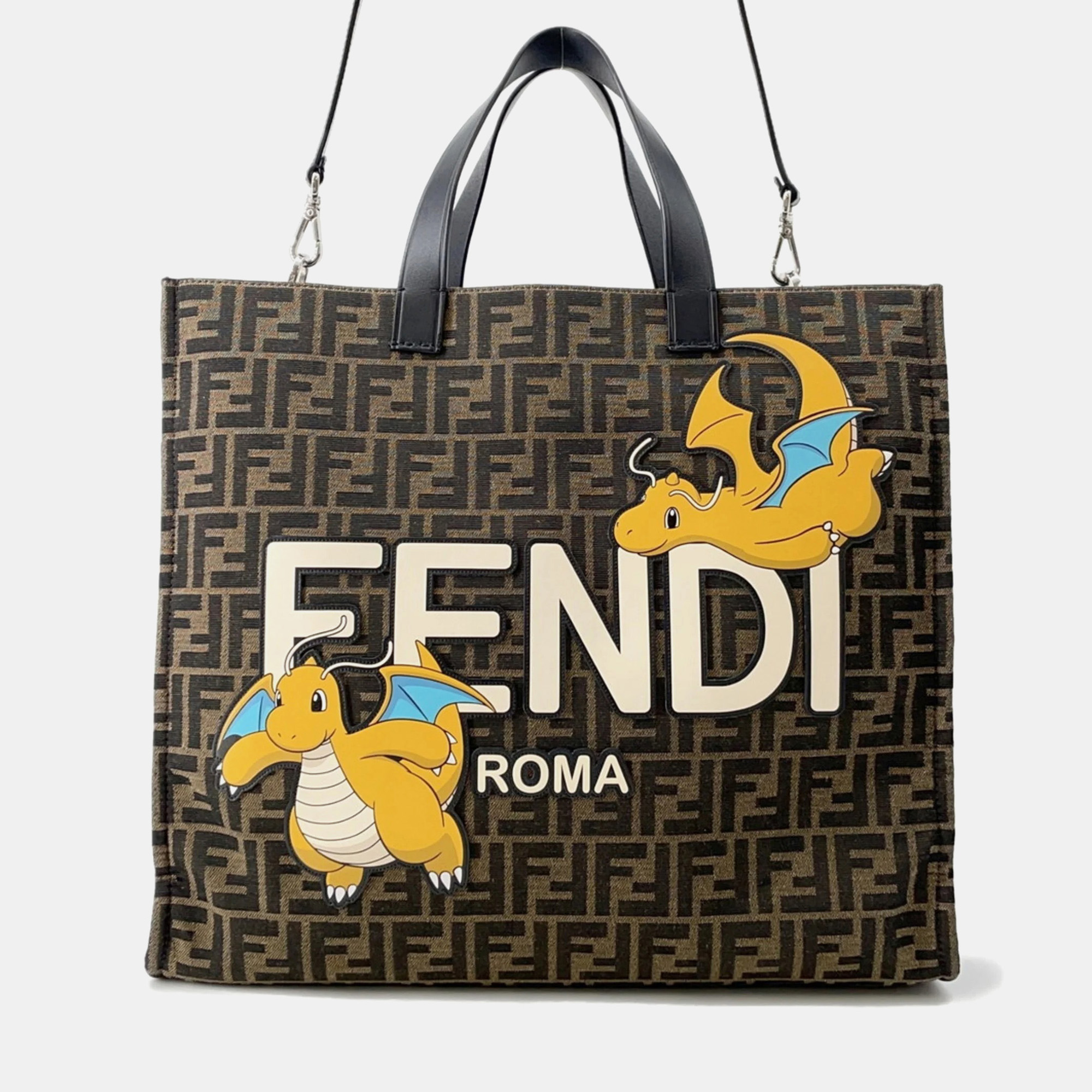 

Fendi Fragment Zucca Tote Bag With Pokemon Collaboration Dragonite, Black