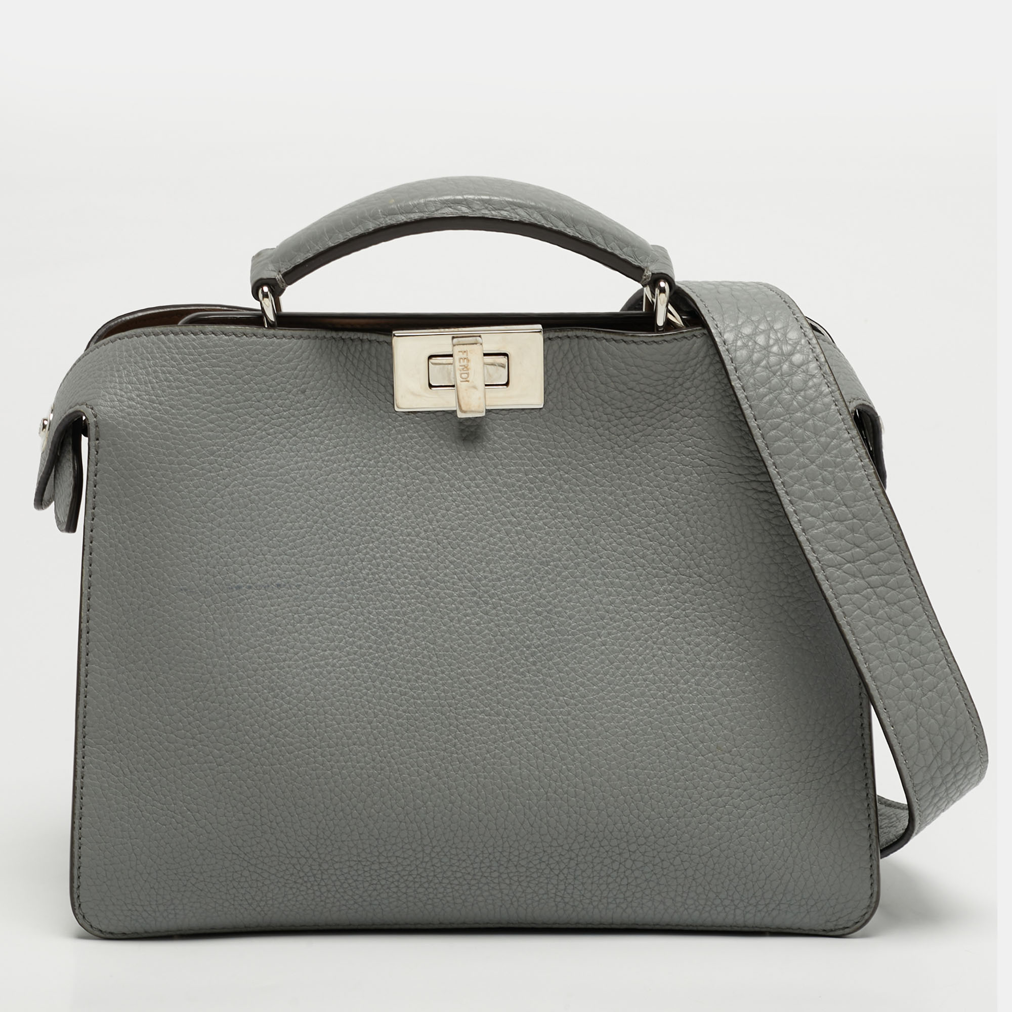 

Fendi Peekaboo Iseeu Small Grey Leather Top Handle Bag