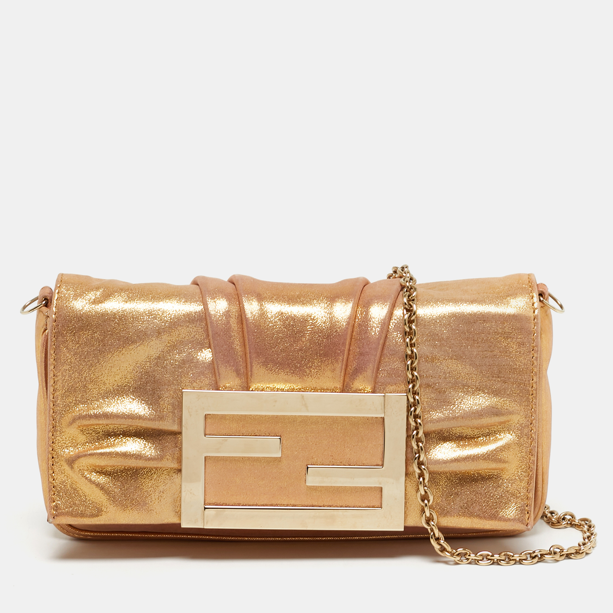 

Fendi Mia Gold Shimmer Leather Chain Clutch