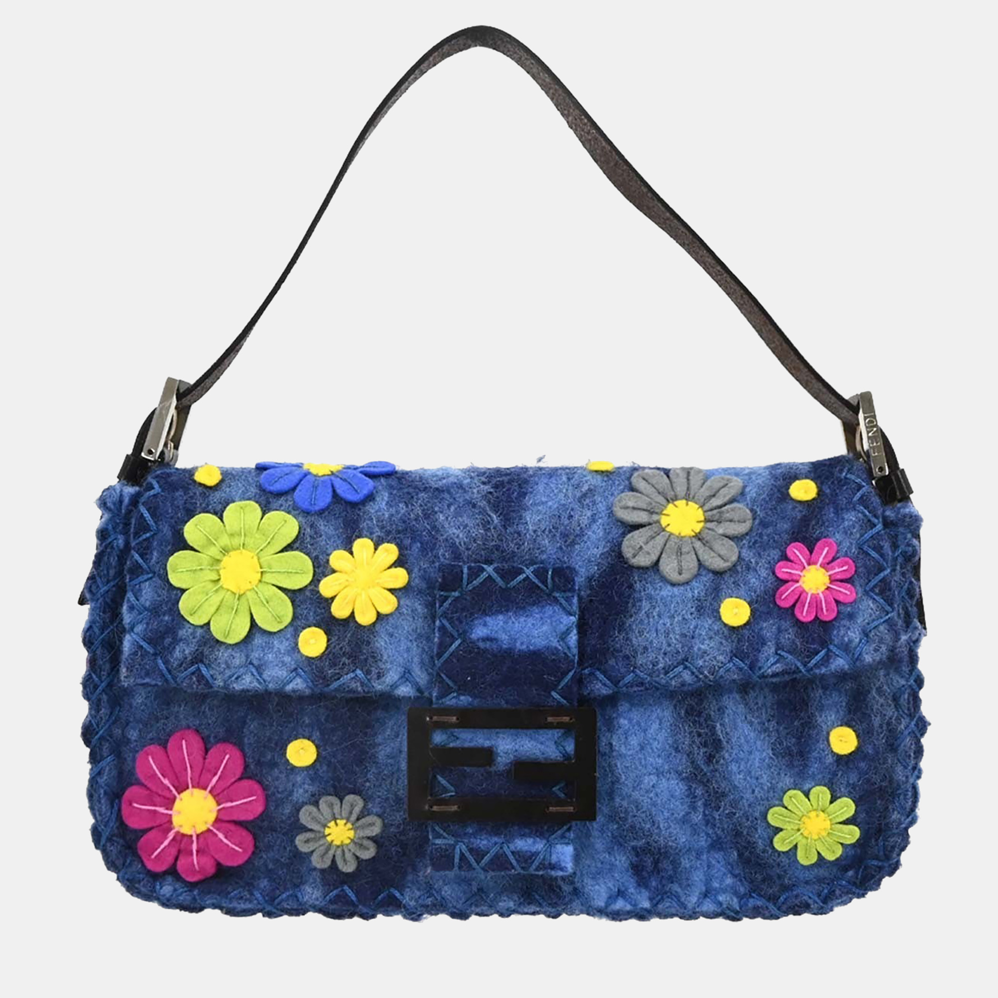 

Fendi Baguette Patchwork Blue Felt Shoulder Bag