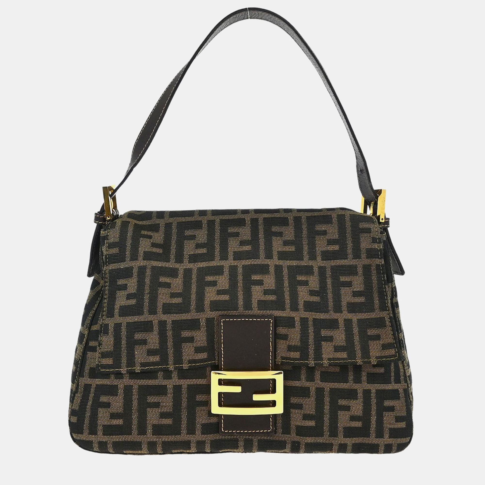 

Fendi Brown Canvas Zucca Mamma Baguette Handbag, Black