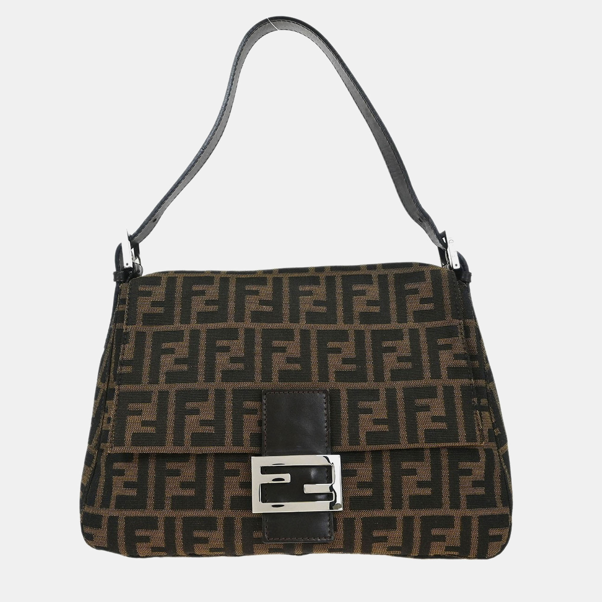 

Fendi Brown Canvas Zucca Mamma Baguette Handbag, Black