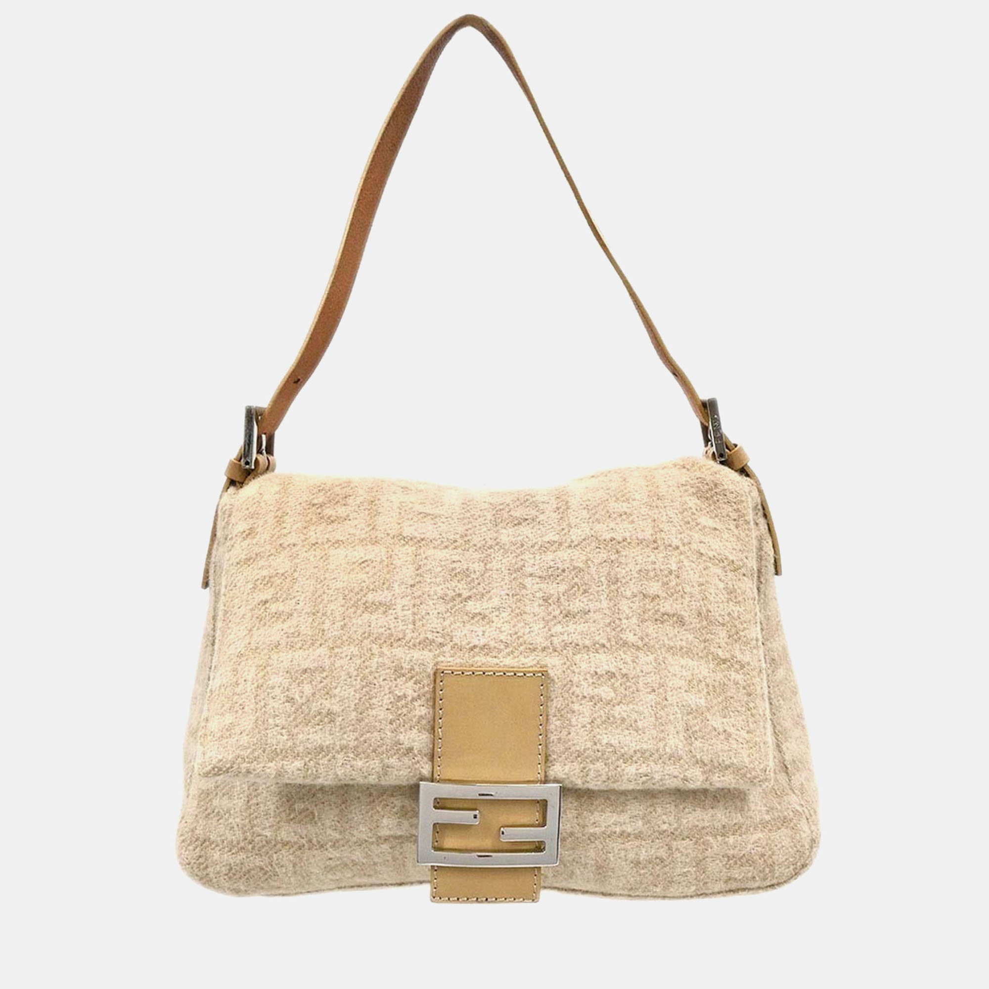 

Fendi Off White Wool Zucca Mamma Baguette Handbag, Beige