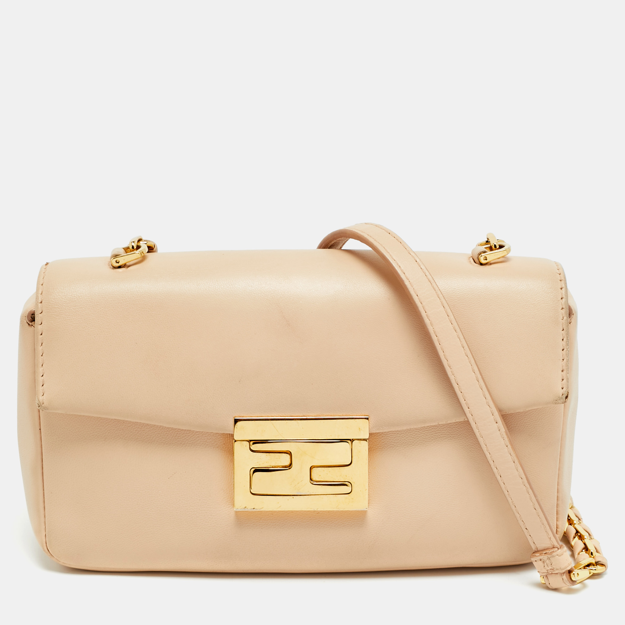 

Fendi Be Baguette Mini Peach Leather Shoulder Bag, Orange