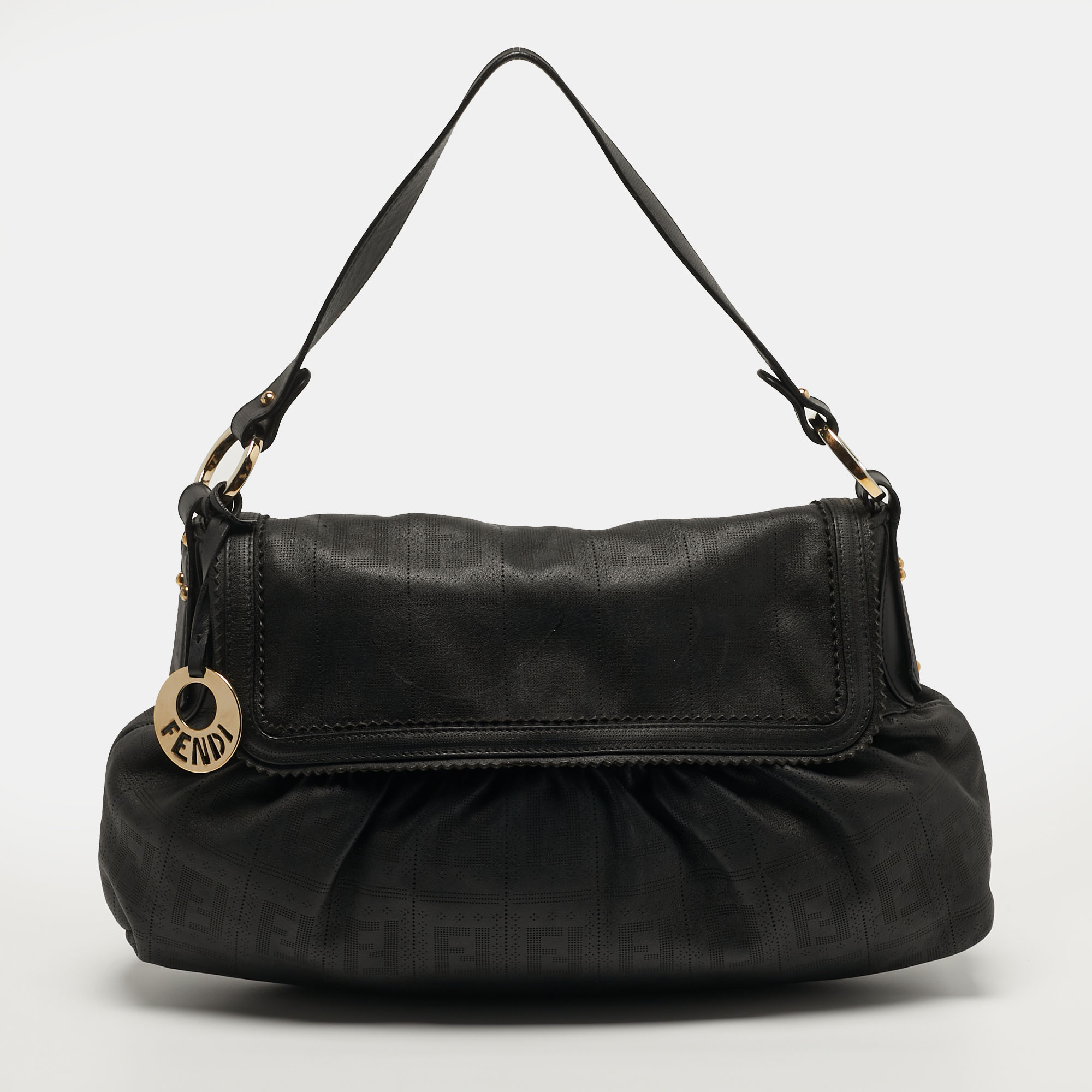 

Fendi Chef Choco Brown FF Perforated Leather Shoulder Bag