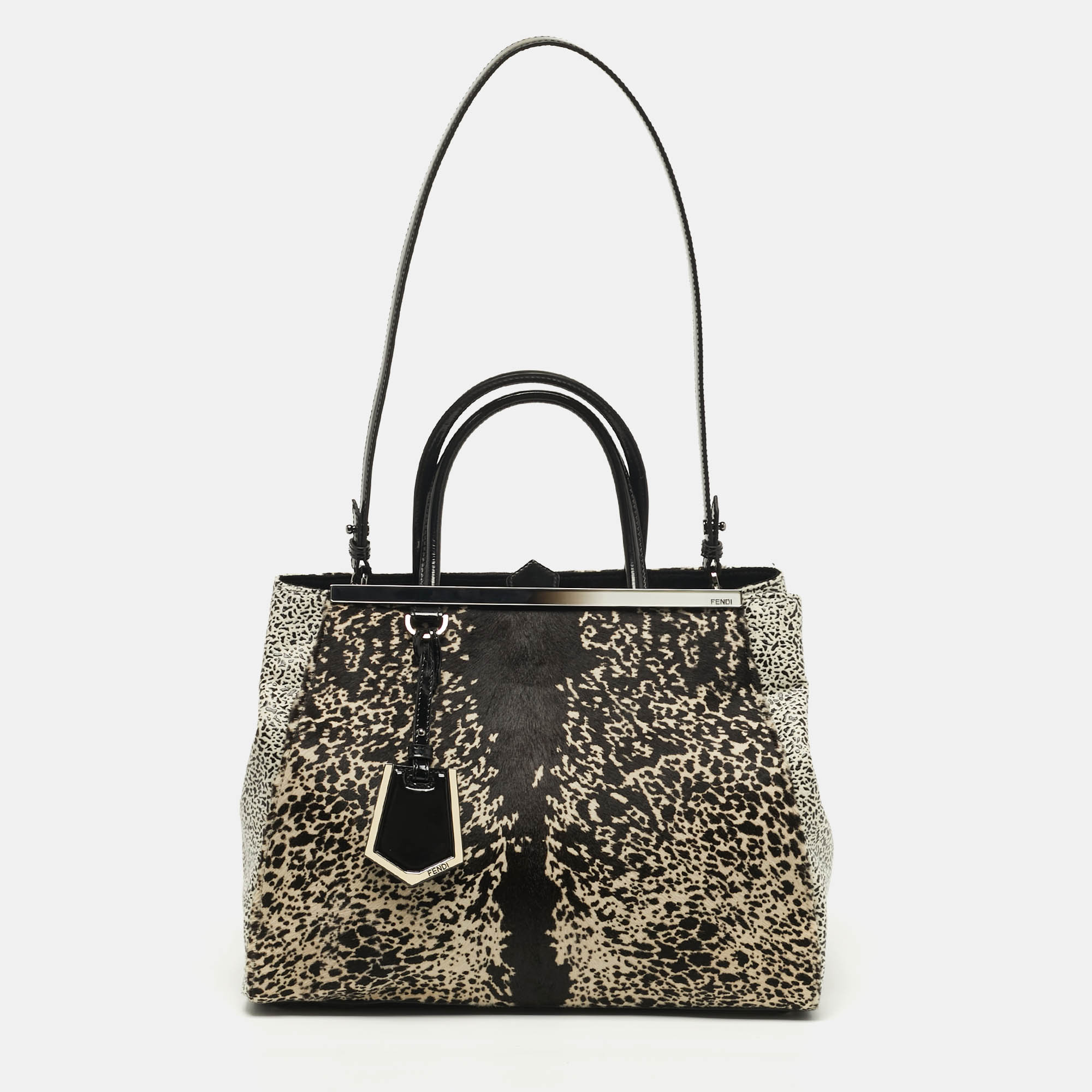 

Fendi 2Jours  Tricolor Printed Calf hair and patent Leather 2Jours Tote, Multicolor