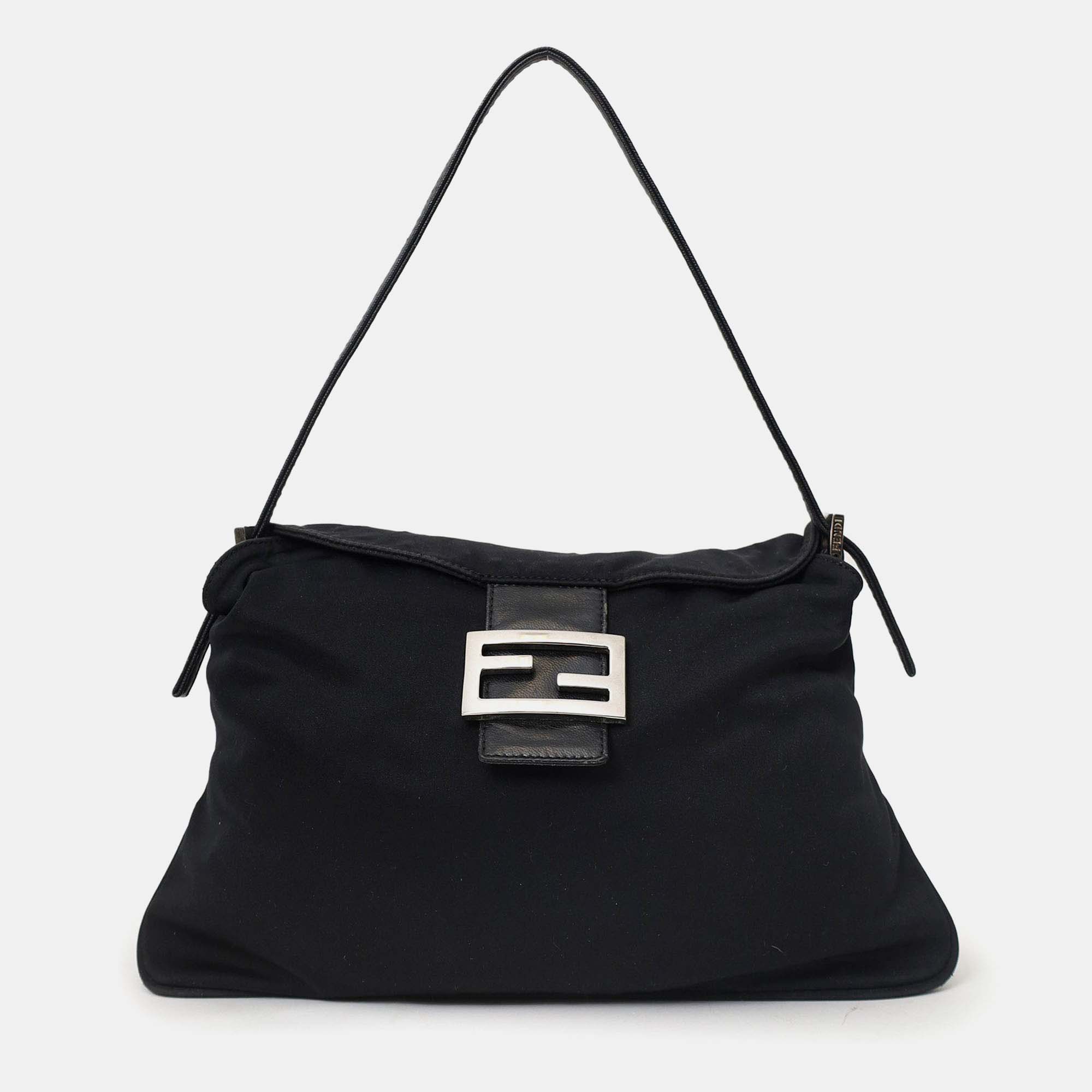 

Fendi Black Nylon Mama Double Flap Baguette