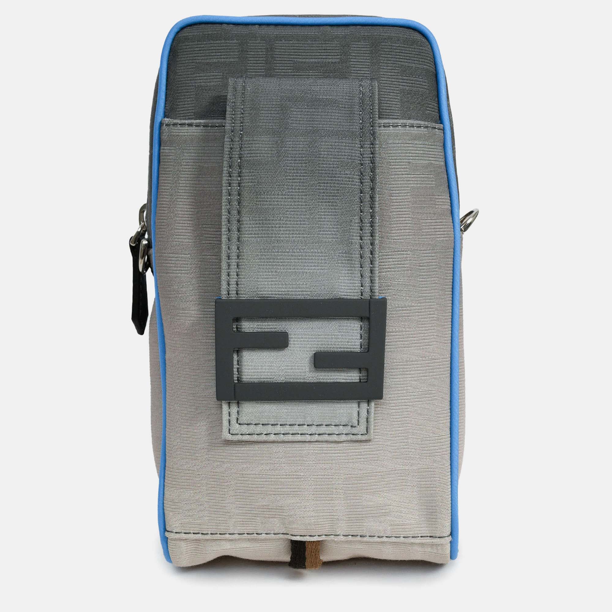 

Fendi Grey Ombre Canvas Blue Trim Vertical Crossbody