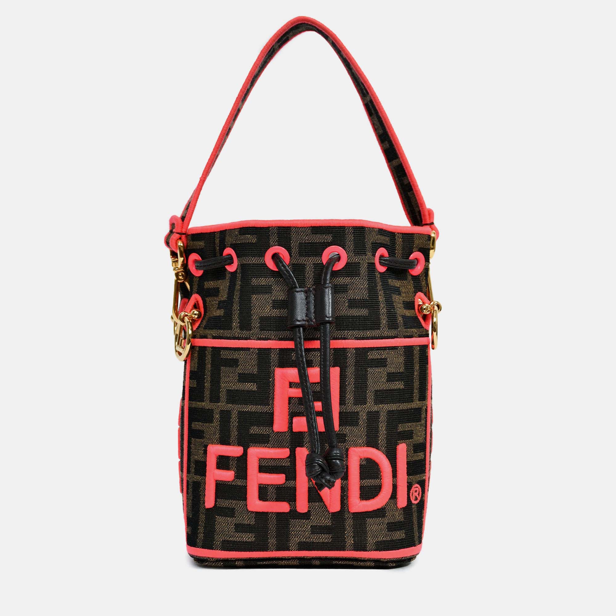 

Fendi Brown Zucca/Neon Pink Canvas Mon Tresor Bucket Bag