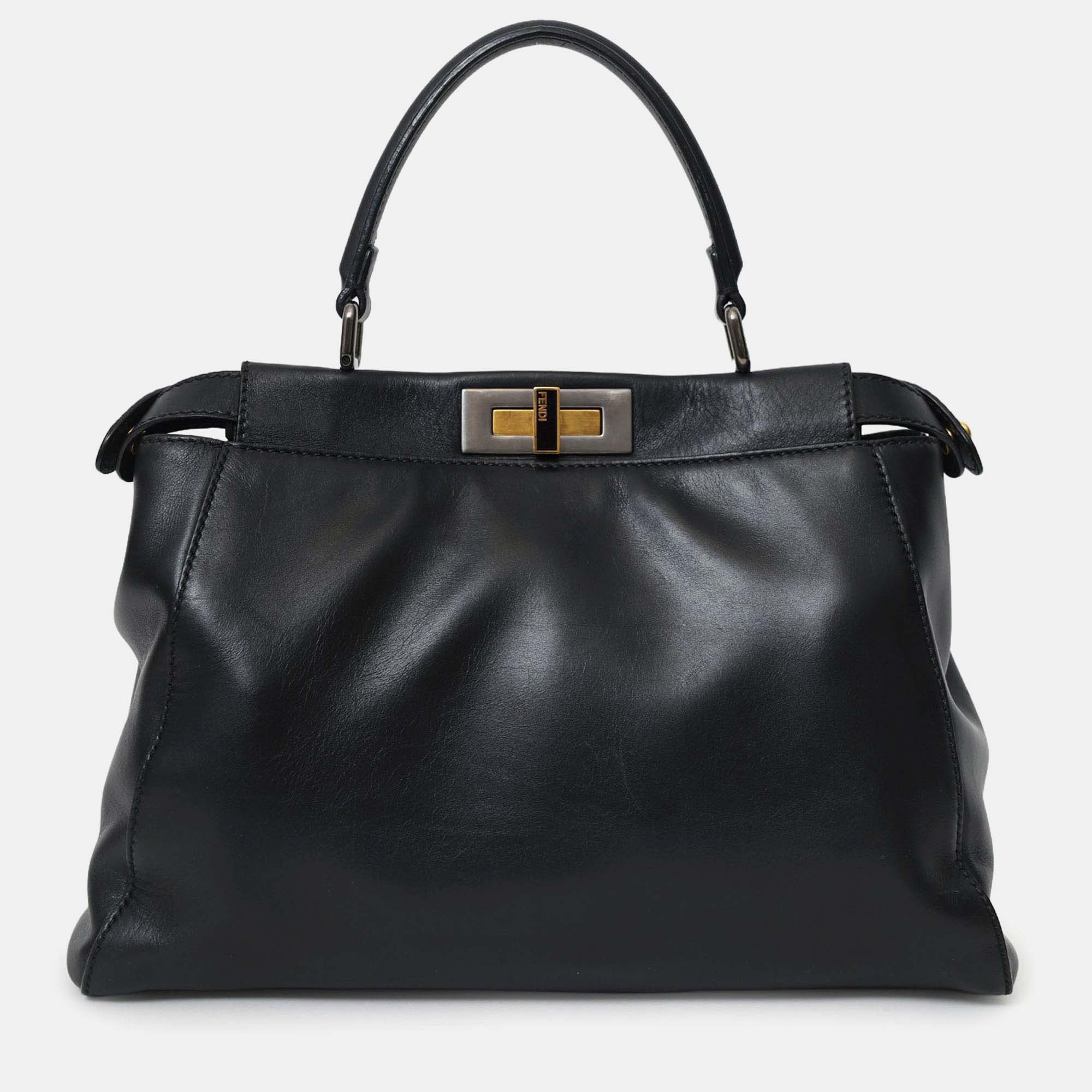 

Fendi Black Leather Peekaboo Bag With Strap