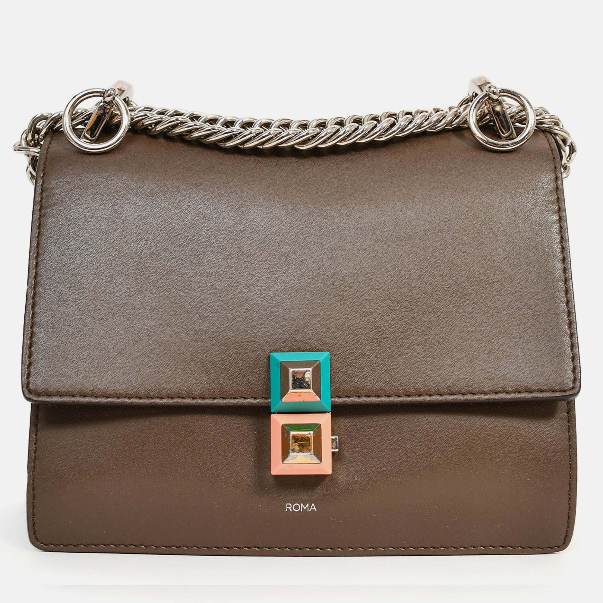 

Fendi Brown Leather Small 'Kan I' Chain Crossbody