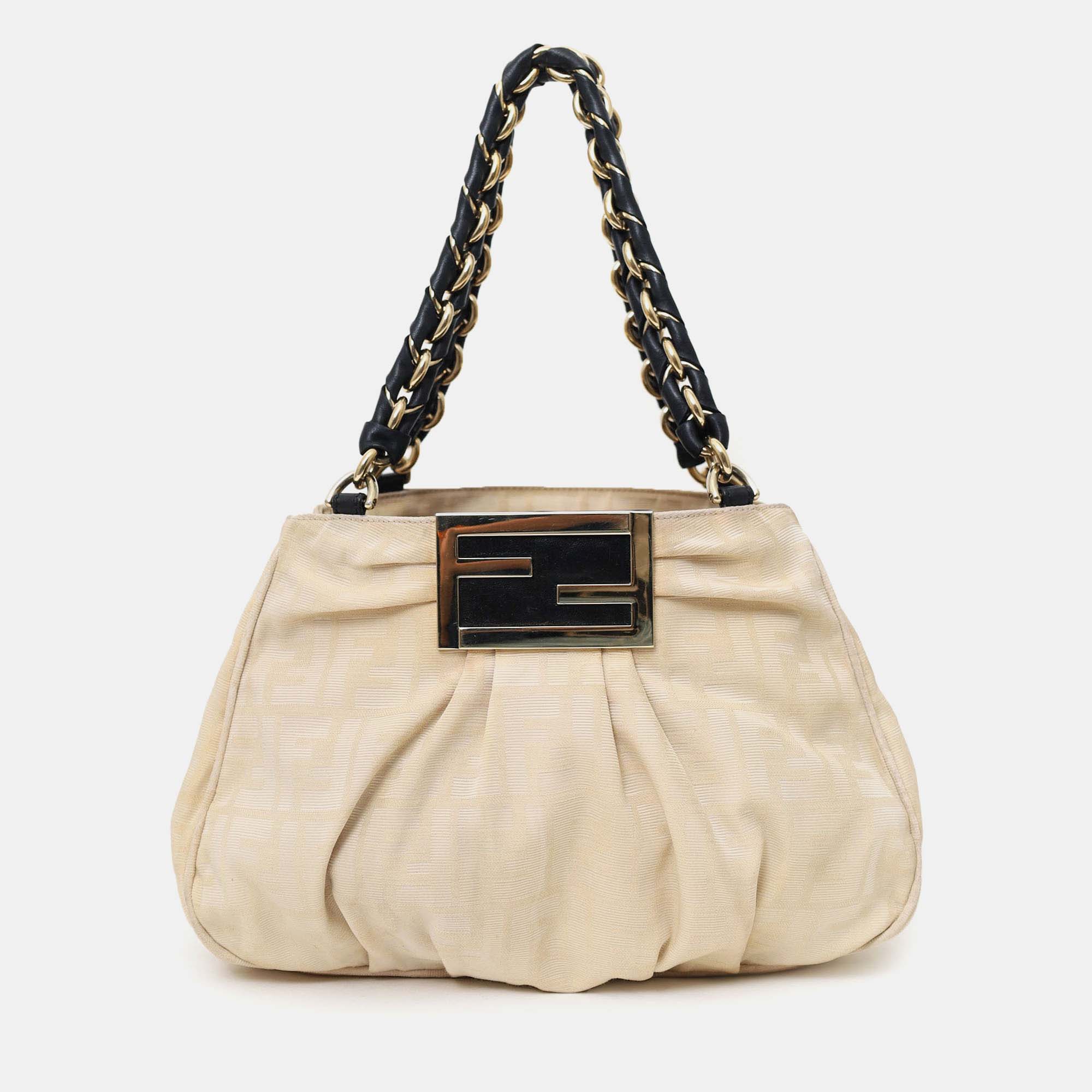 

Fendi Beige FF Zucca Canvas Mia Chain Tote