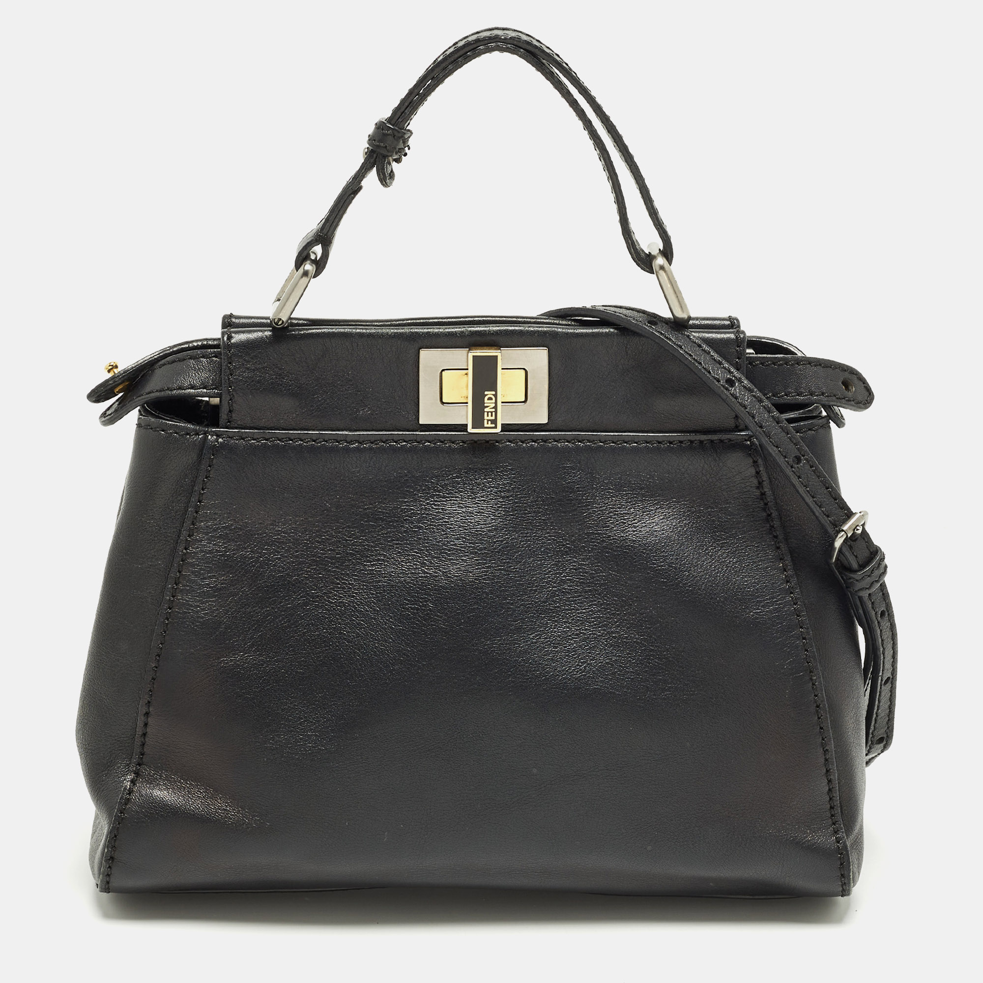 

Fendi Peekaboo Mini Black Leather Top Handle Bag