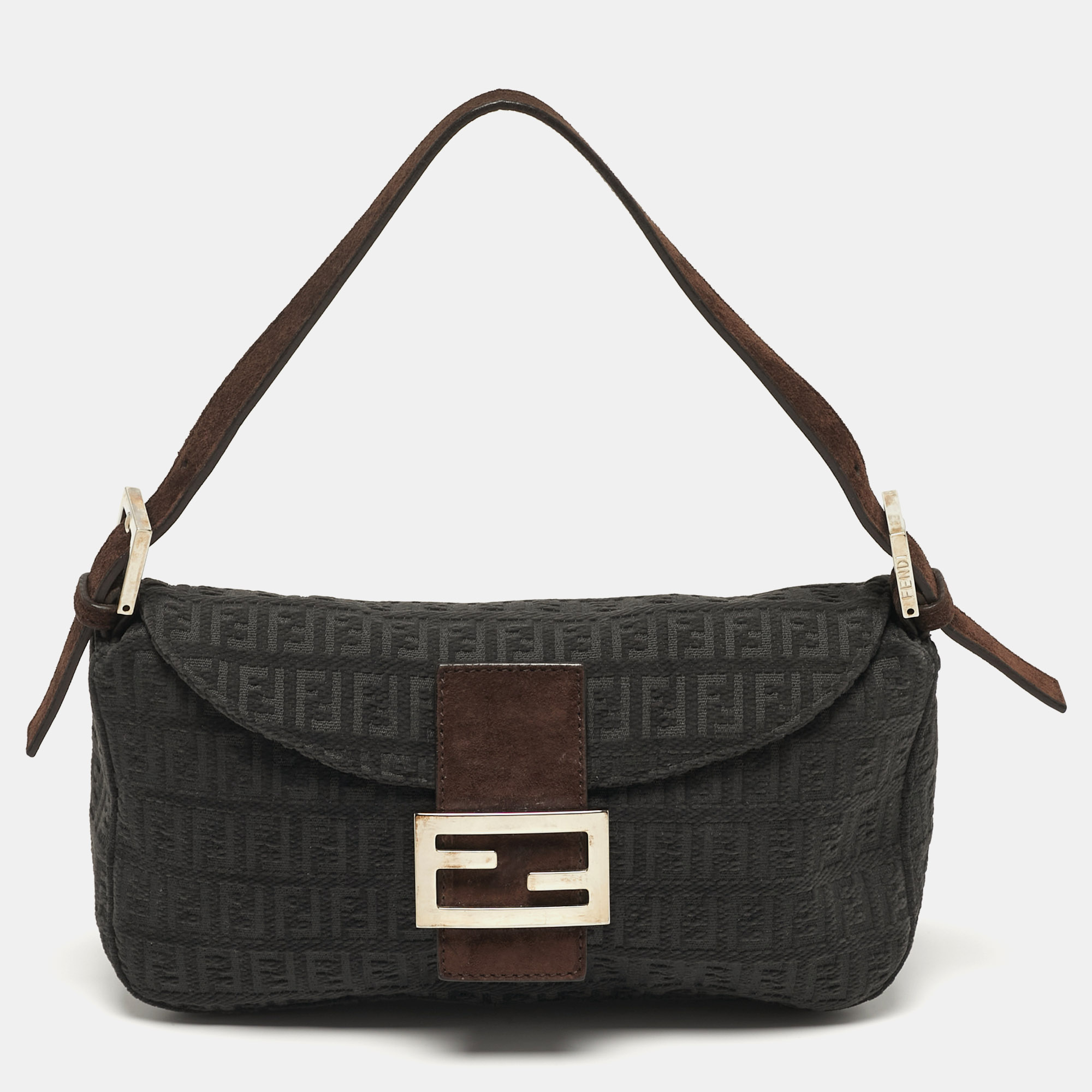 

Fendi Baguette Grey/Brown Zucca Fabric and Suede Shoulder Bag