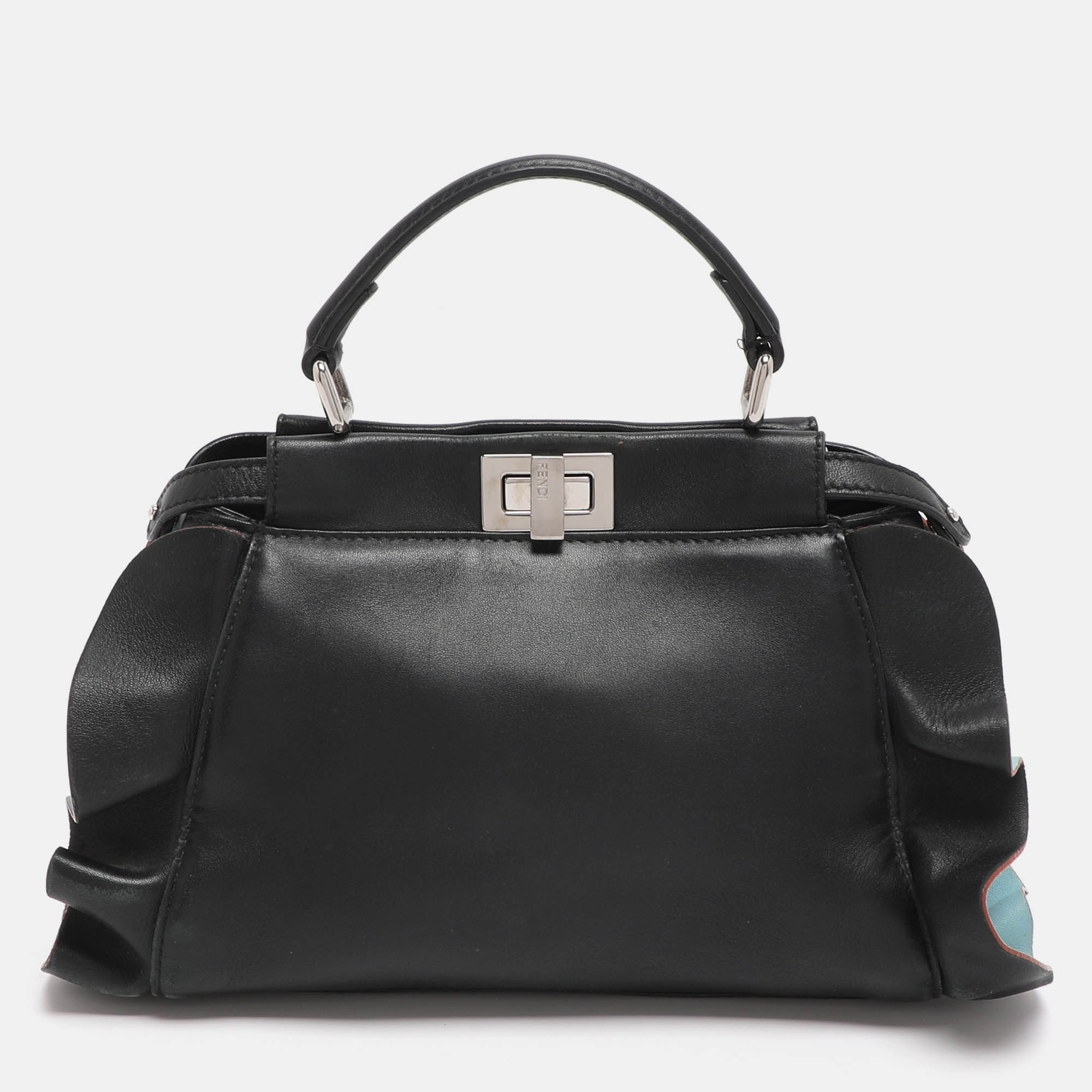 

Fendi Ruffle Peekaboo Mini Black Leather Top Handle Bag