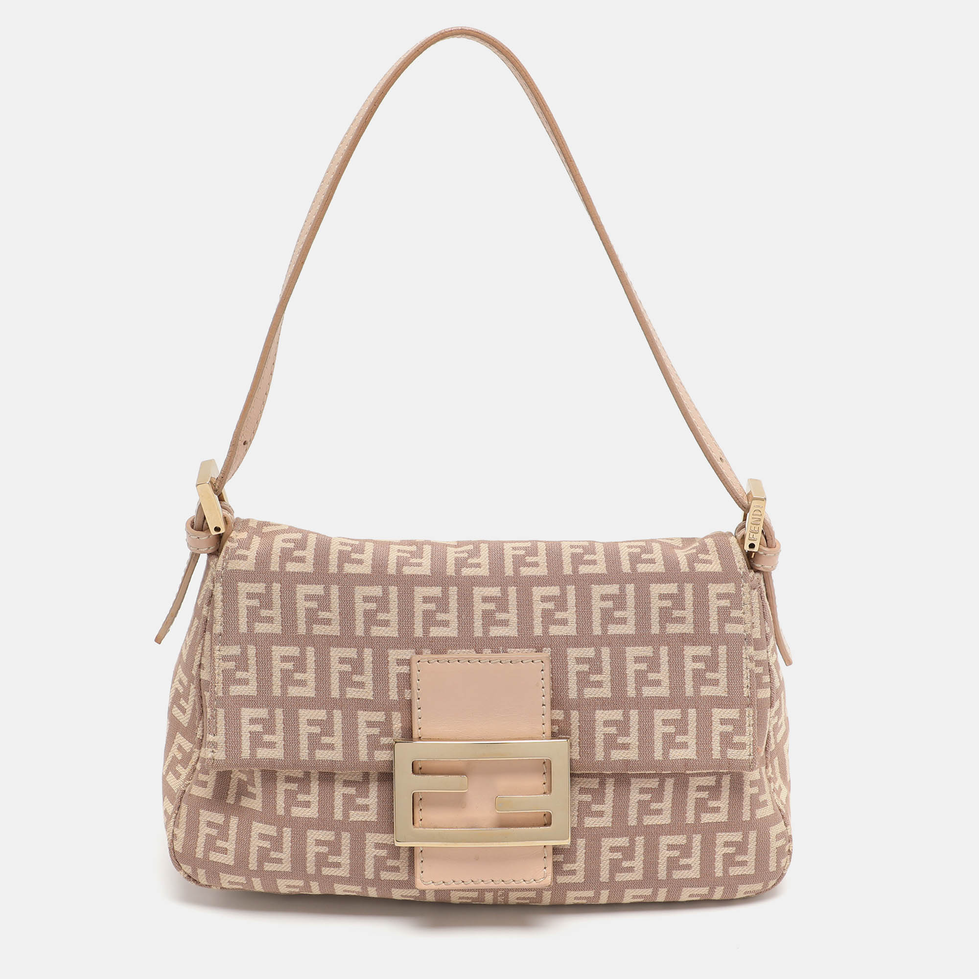 

Fendi Mama Baguette Mini Pink Zucchino Canvas and Leather Bag