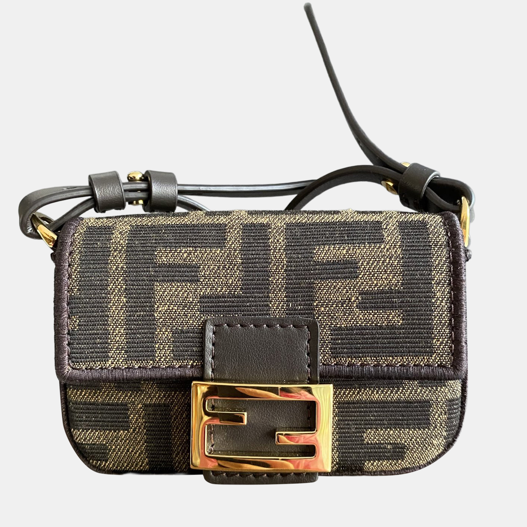 

Fendi Mini baguette shoulder bag monogram with charm, Brown