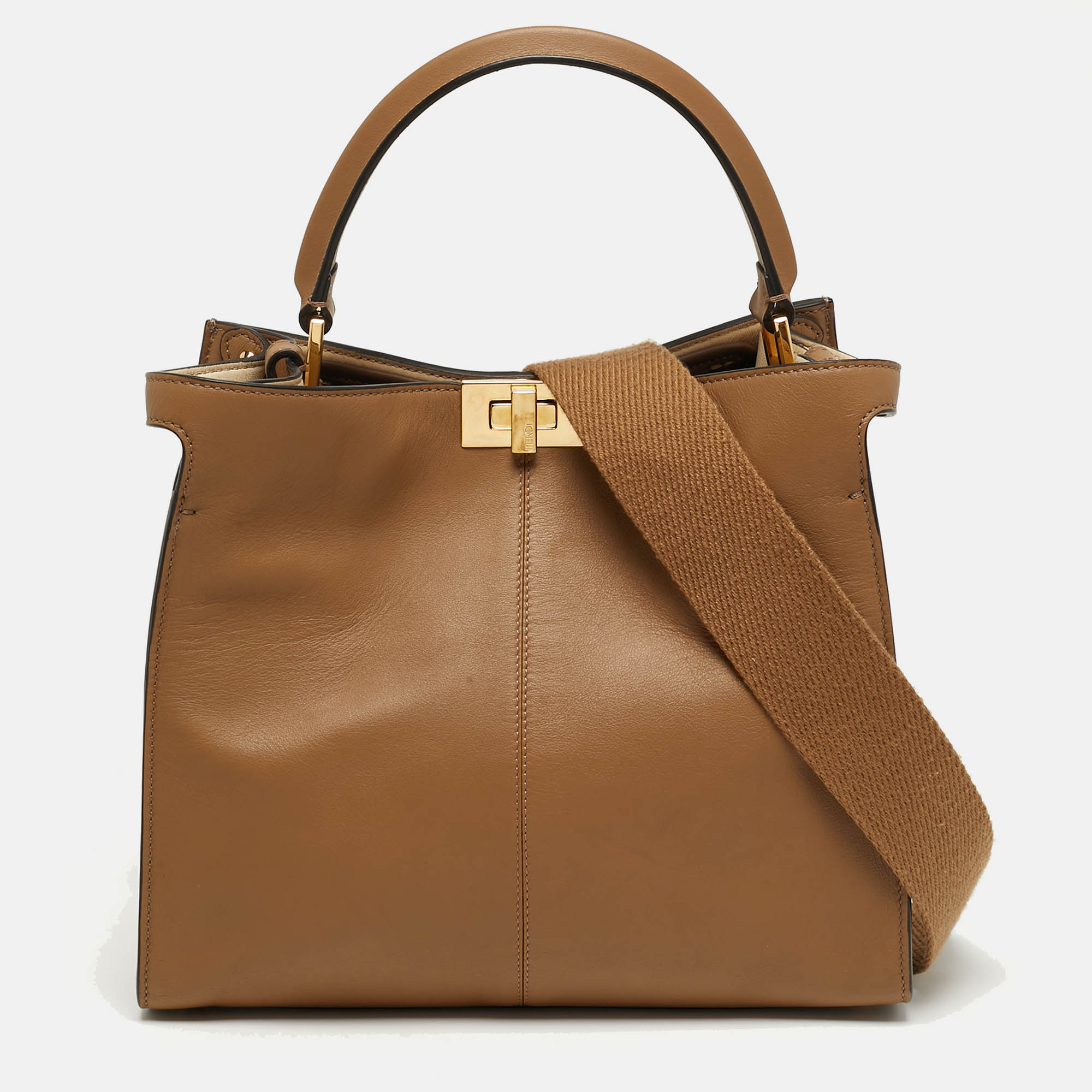 

Fendi Peekaboo X-Lite Medium Brown Leather Top Handle Bag