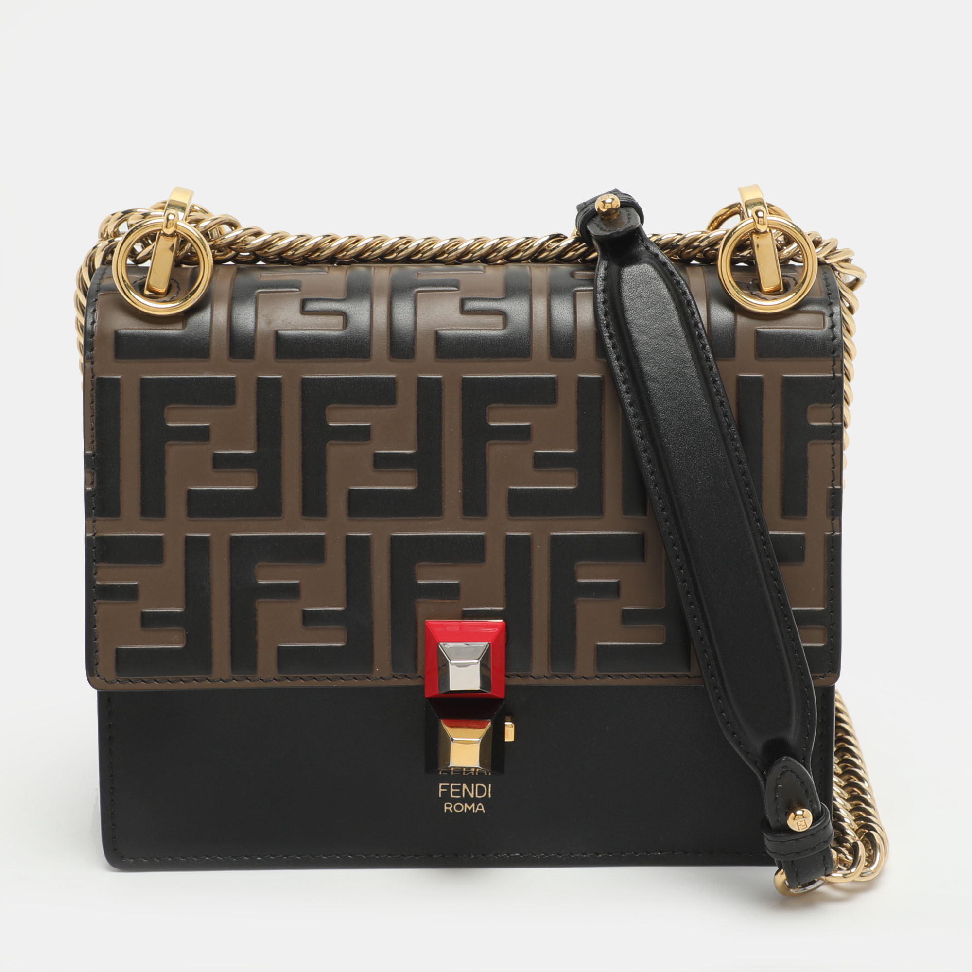 

Fendi Kan I Small Black/Brown FF Leather Shoulder Bag