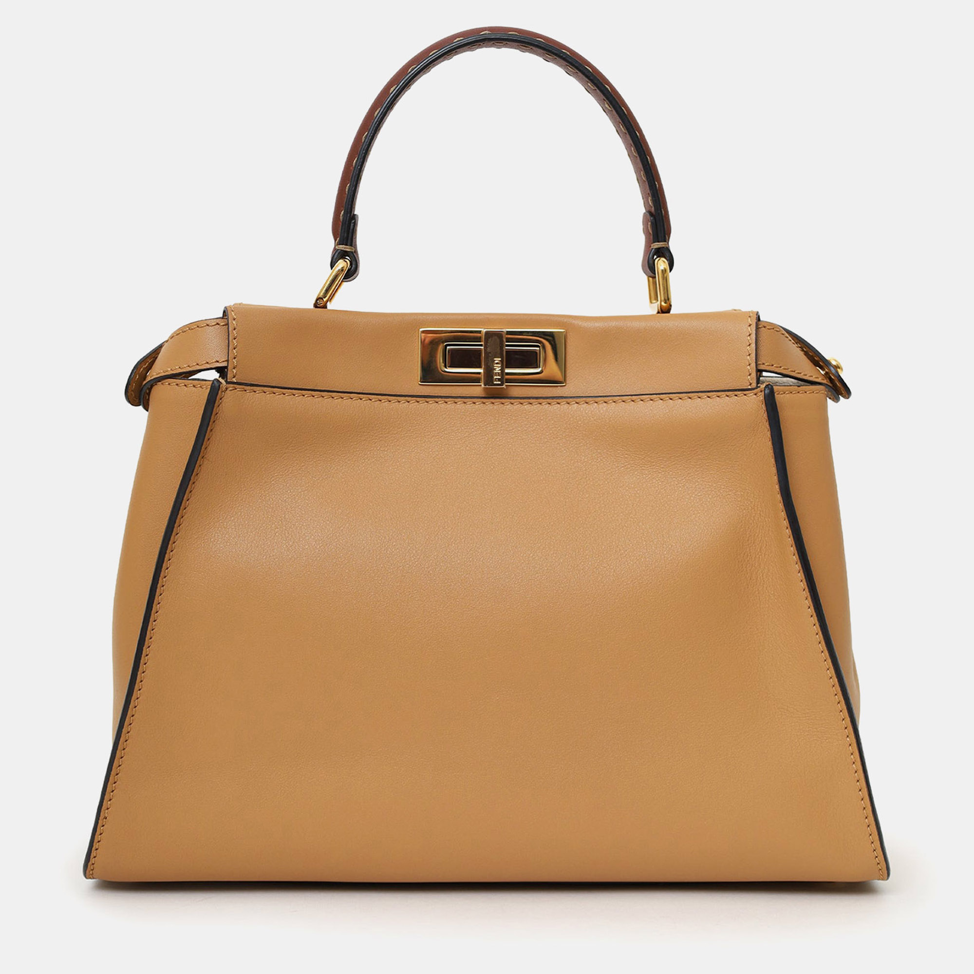 

Fendi Brown Leather Peekaboo Medium Bag With Strap
