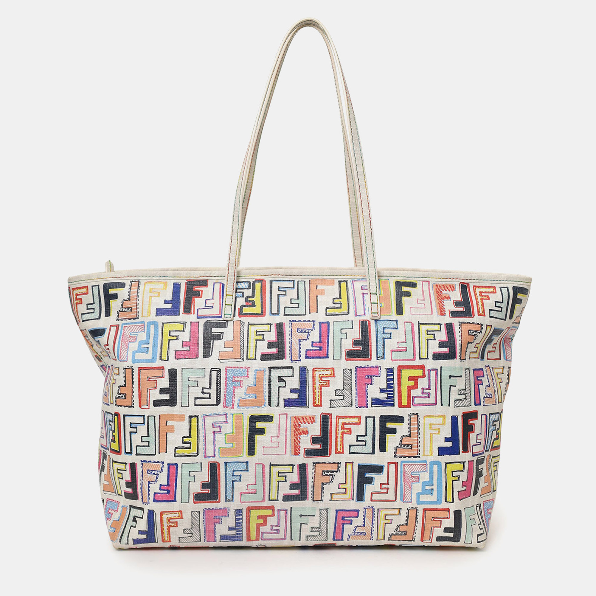 

Fendi White/Multicolour Zucca Spalmati Roll Tote, Multicolor