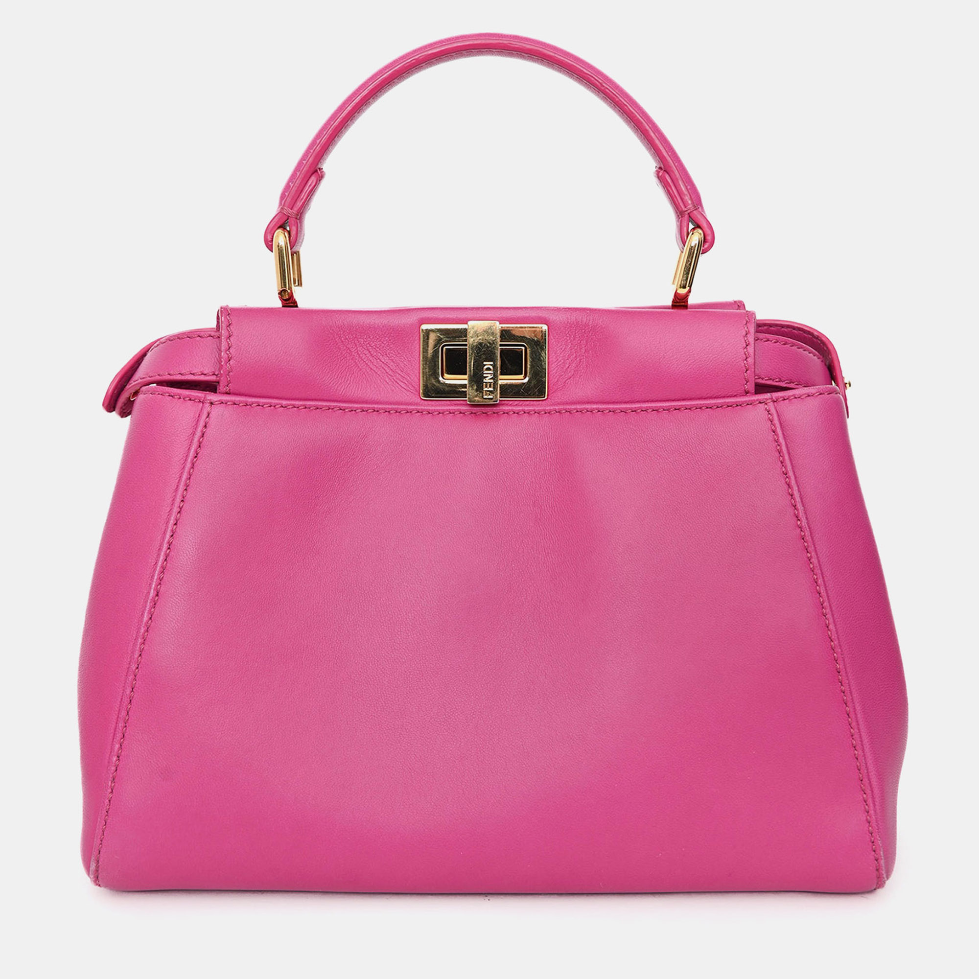 

Fendi Fuchsia Leather Mini Peekaboo Top Handle Bag with Strap, Pink