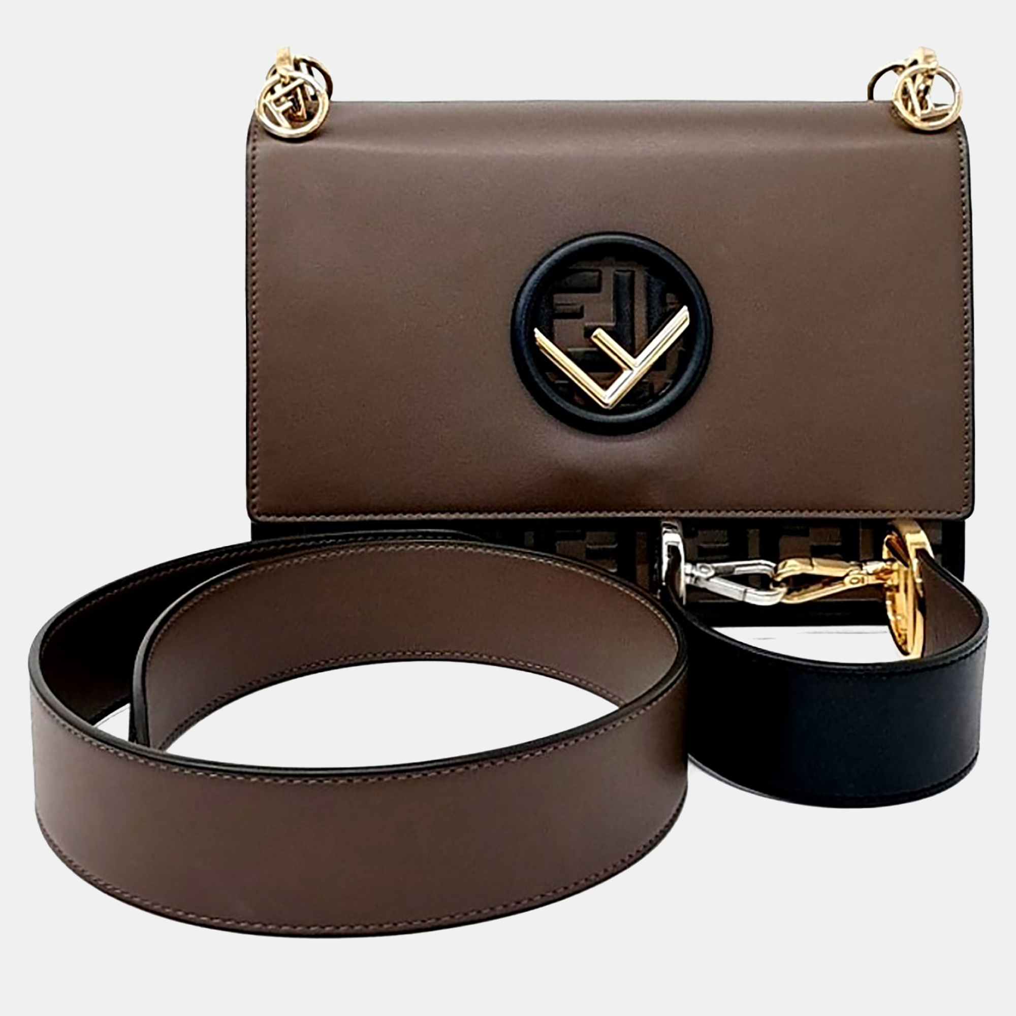 

Fendi Brown Leather Fendi Can I F Shoulder Bag (8BT284)