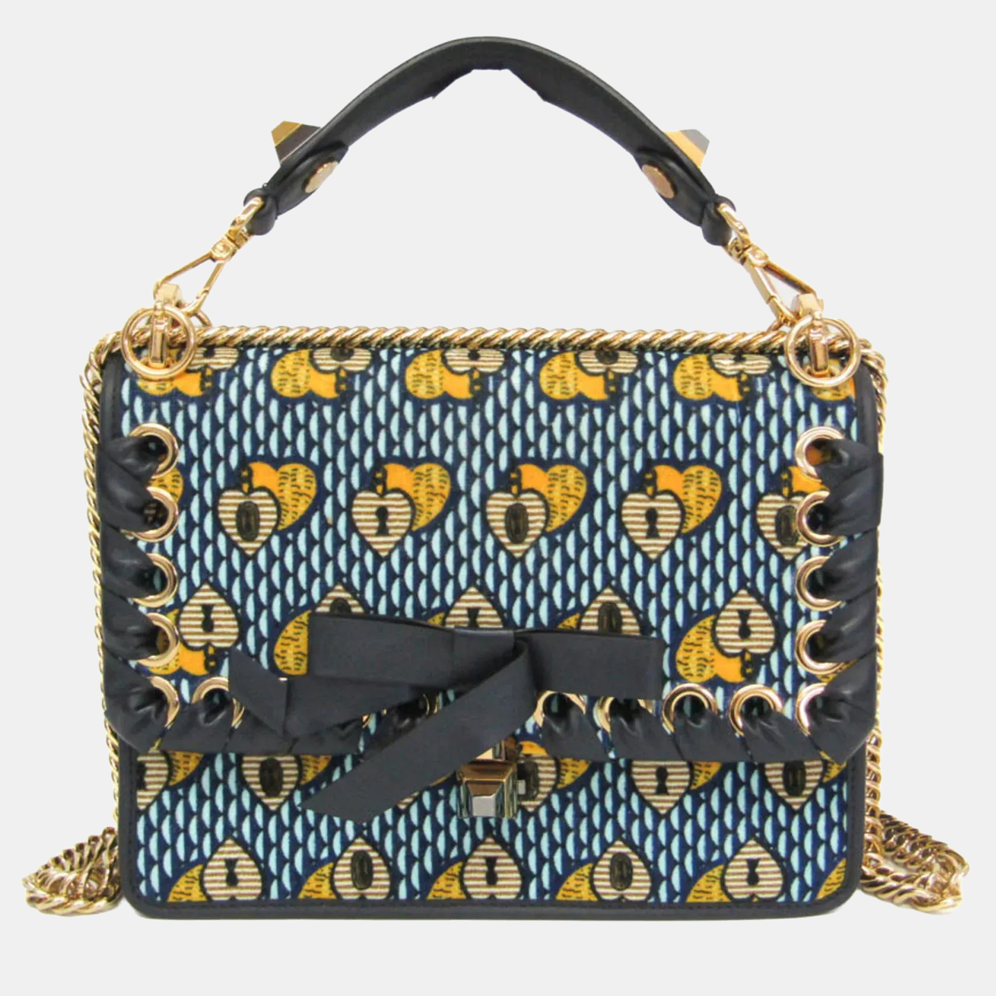 

Fendi KAN I Velvet Leather Shoulder Bag Light Blue Navy Yellow, Navy blue