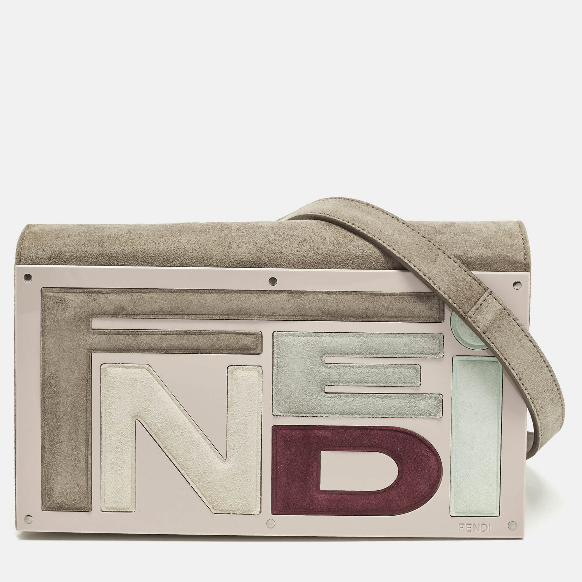 

Fendi Logo Beige/Light Pink Plexiglass and Suede Clutch Bag