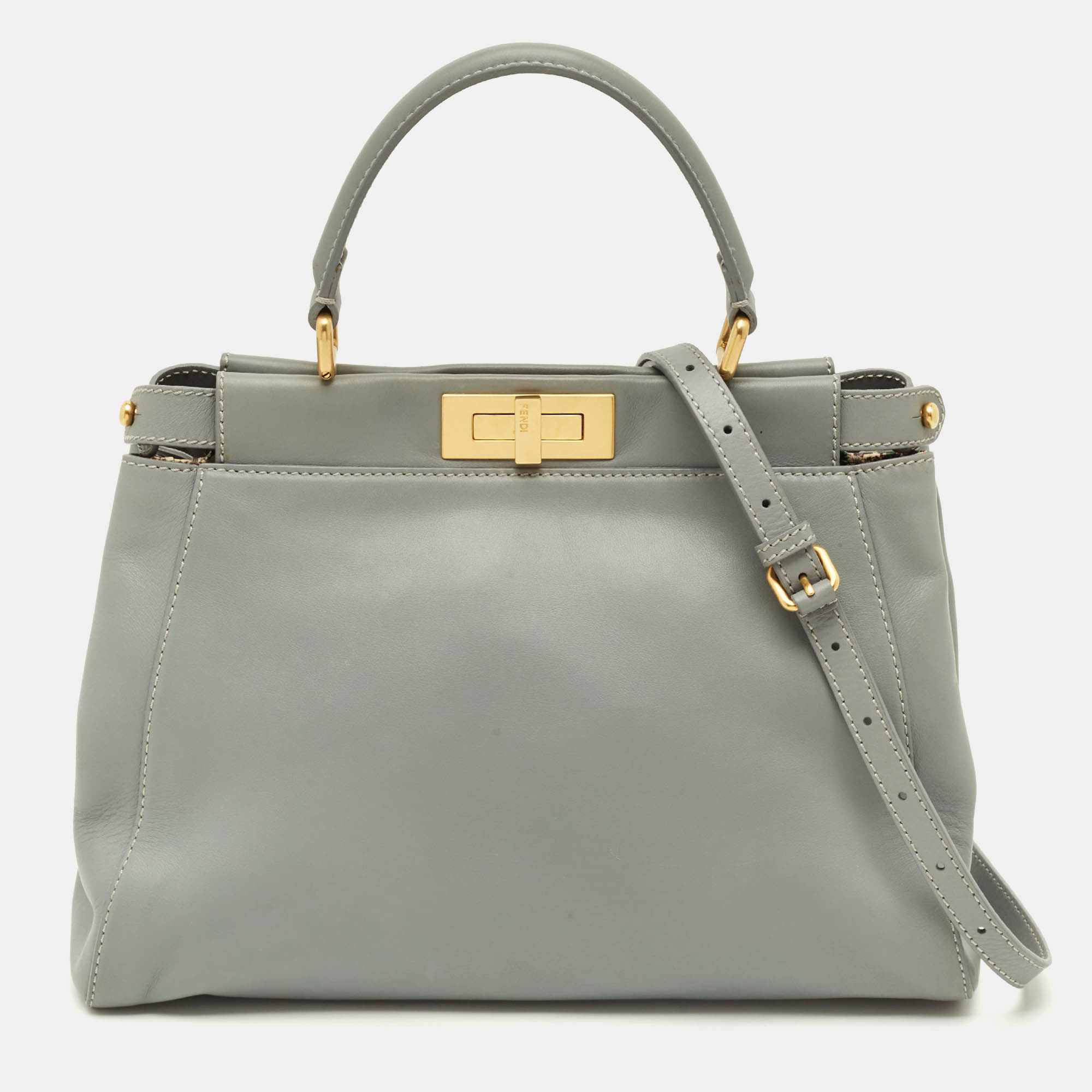 

Fendi Peekaboo Medium Light Blue Leather Top Handle Bag