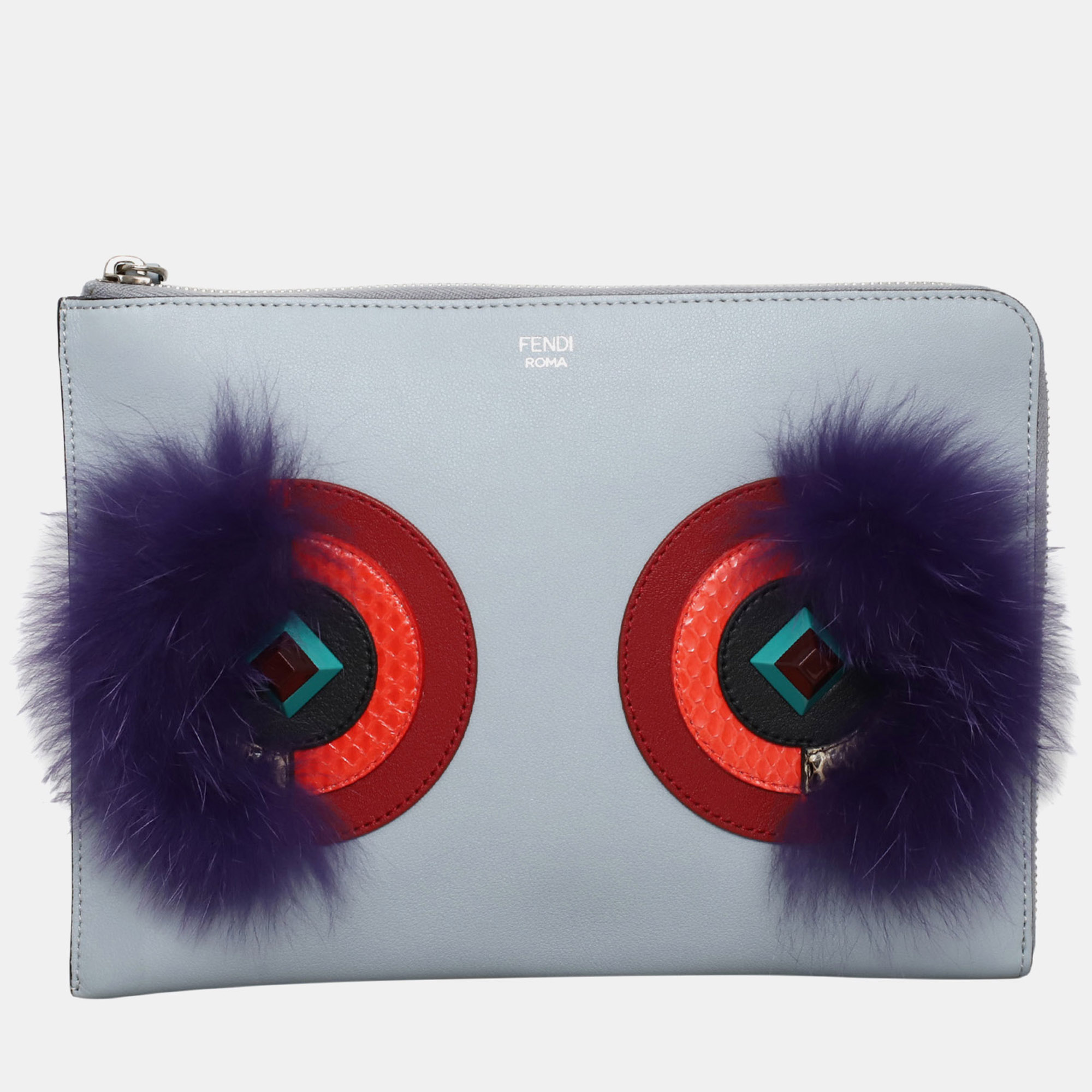 

Fendi Monster Light Blue Leather Clutch Bag
