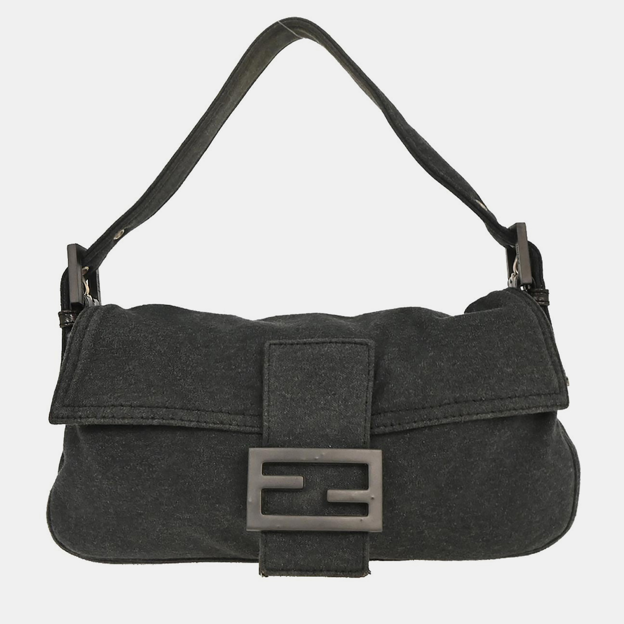 

Fendi Baguette Gray Wool Shoulder Bag, Grey