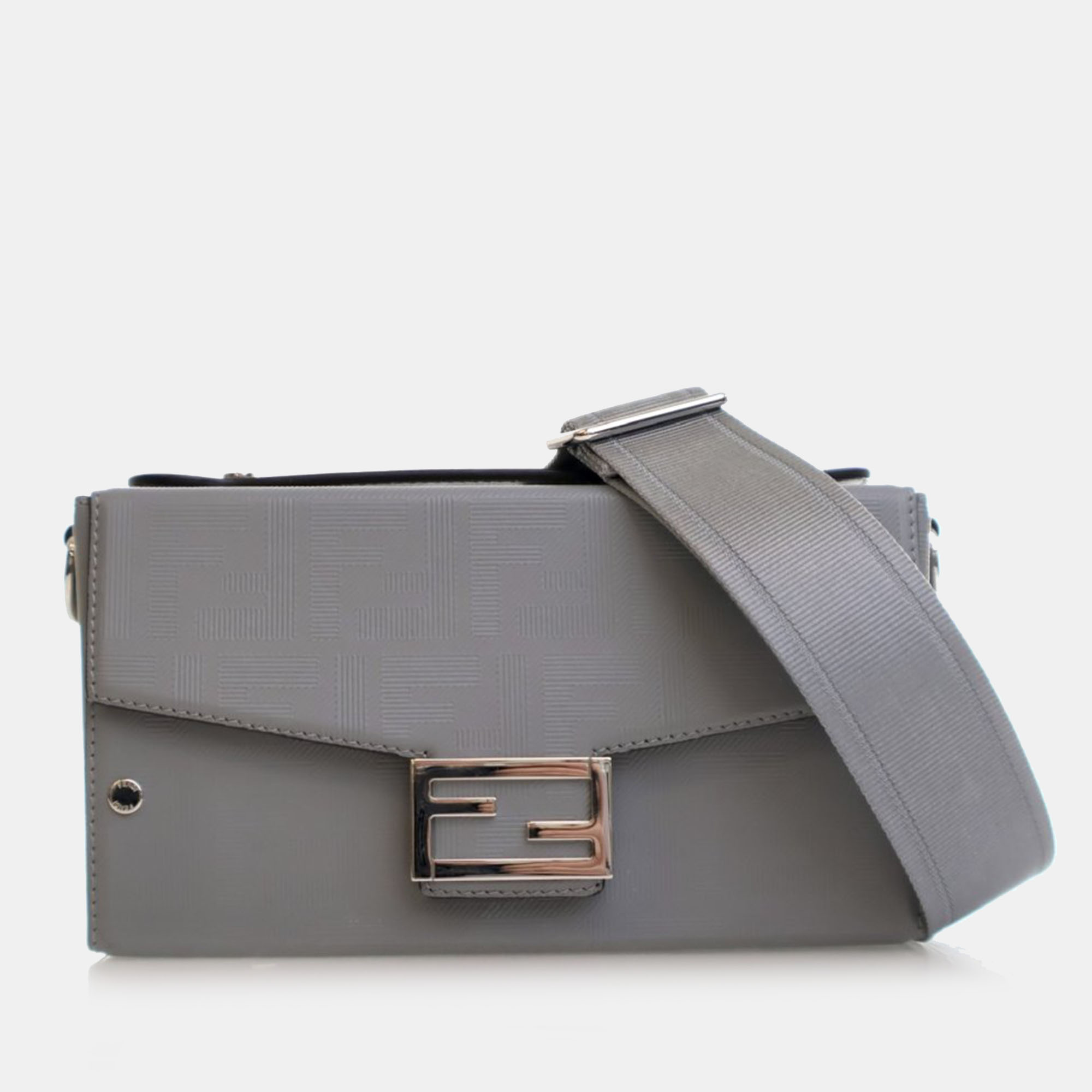 

Fendi Soft Trunk Baguette Zucca Canvas Shoulder Bag, Grey