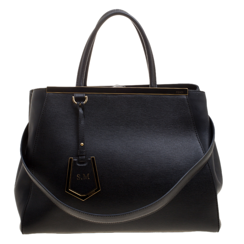Pre Owned Fendi Black Saffiano Leather 2Jours Tote