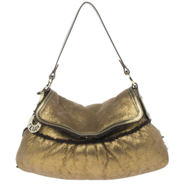 مملوكة مسبقًا Fendi Gold Metallic Chef Shoulder Hobo