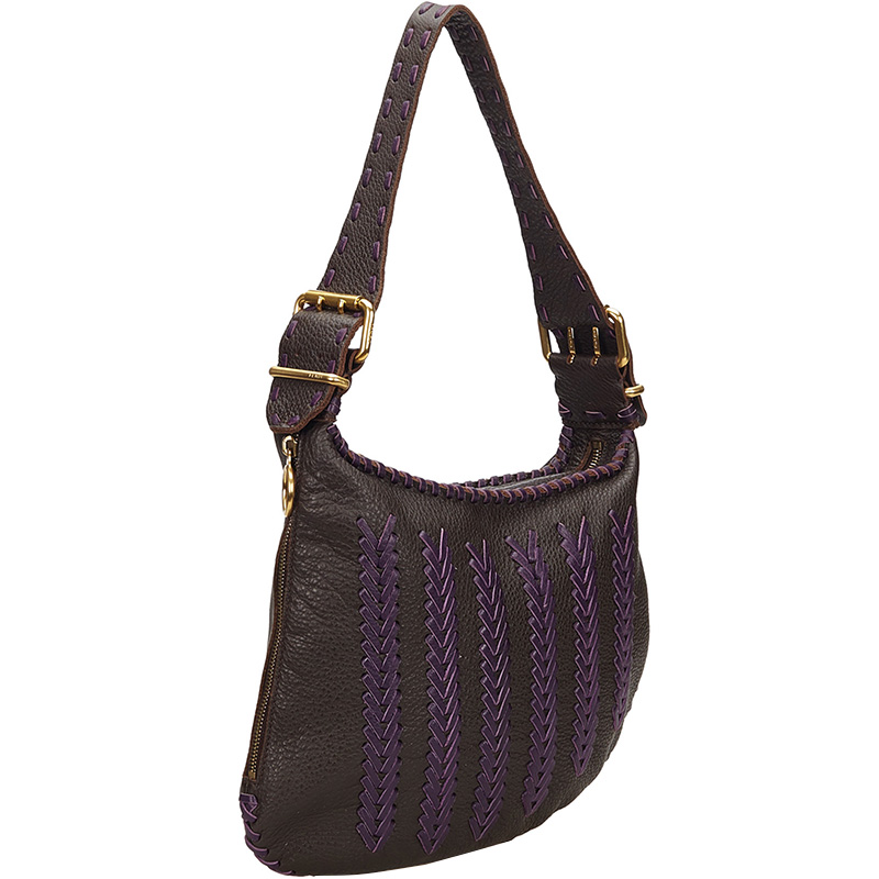

Fendi Dark Brown/Purple Leather Chevron Shoulder Bag