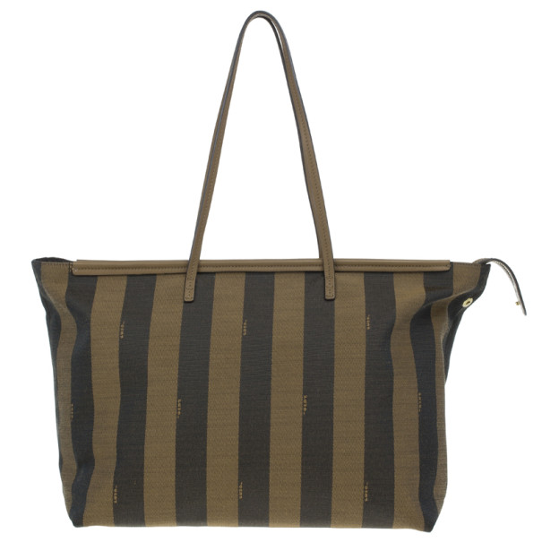 Pre Owned Fendi Brown Canvas Pequin Roll Tote