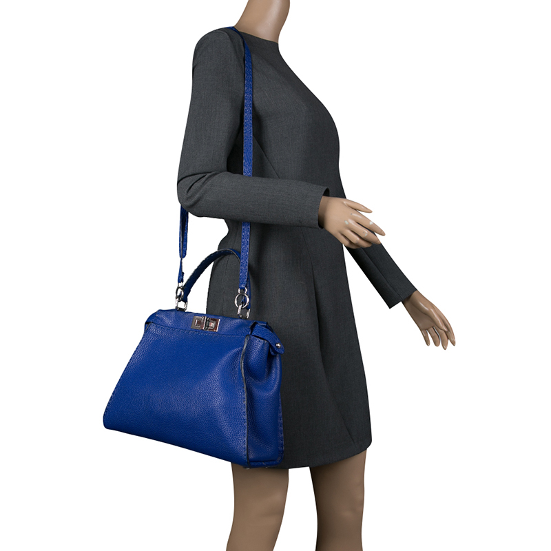 

Fendi Blue Leather Small Peekaboo Top Handle Bag