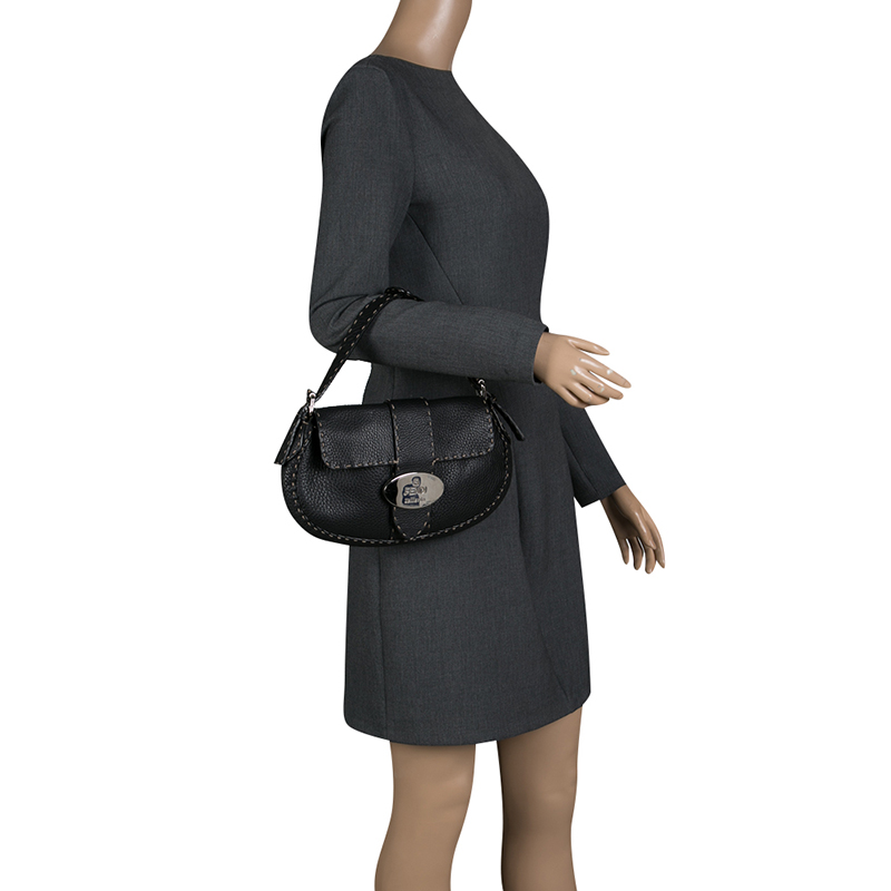 

Fendi Black Leather Selleria Shoulder Bag