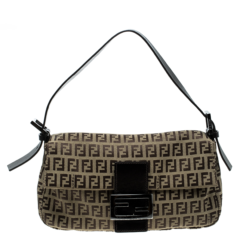 Pre Owned Fendi Brown Zucchino Canvas Mama Baguette Shoulder Bag