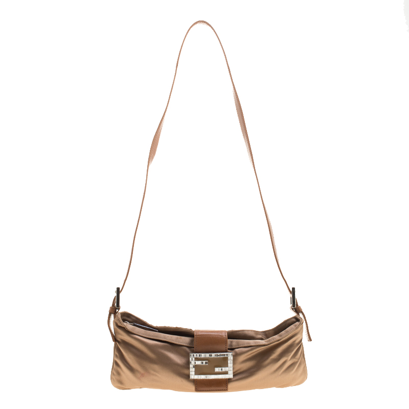 Pre Owned Fendi Brown Satin Mama Baguette Shoulder Bag